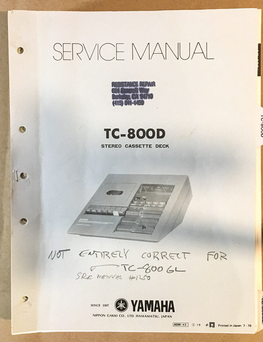 Yamaha TC-800D Cassette  Service Manual *Original*
