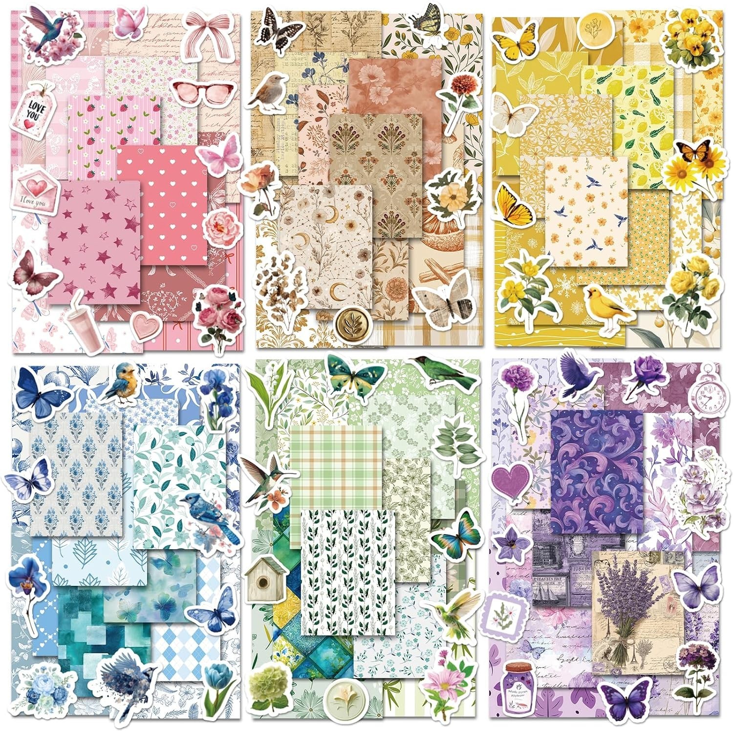 540PCS Vintage Floral Scrapbook Stickers Paper Junk Journal Planner Craft Set