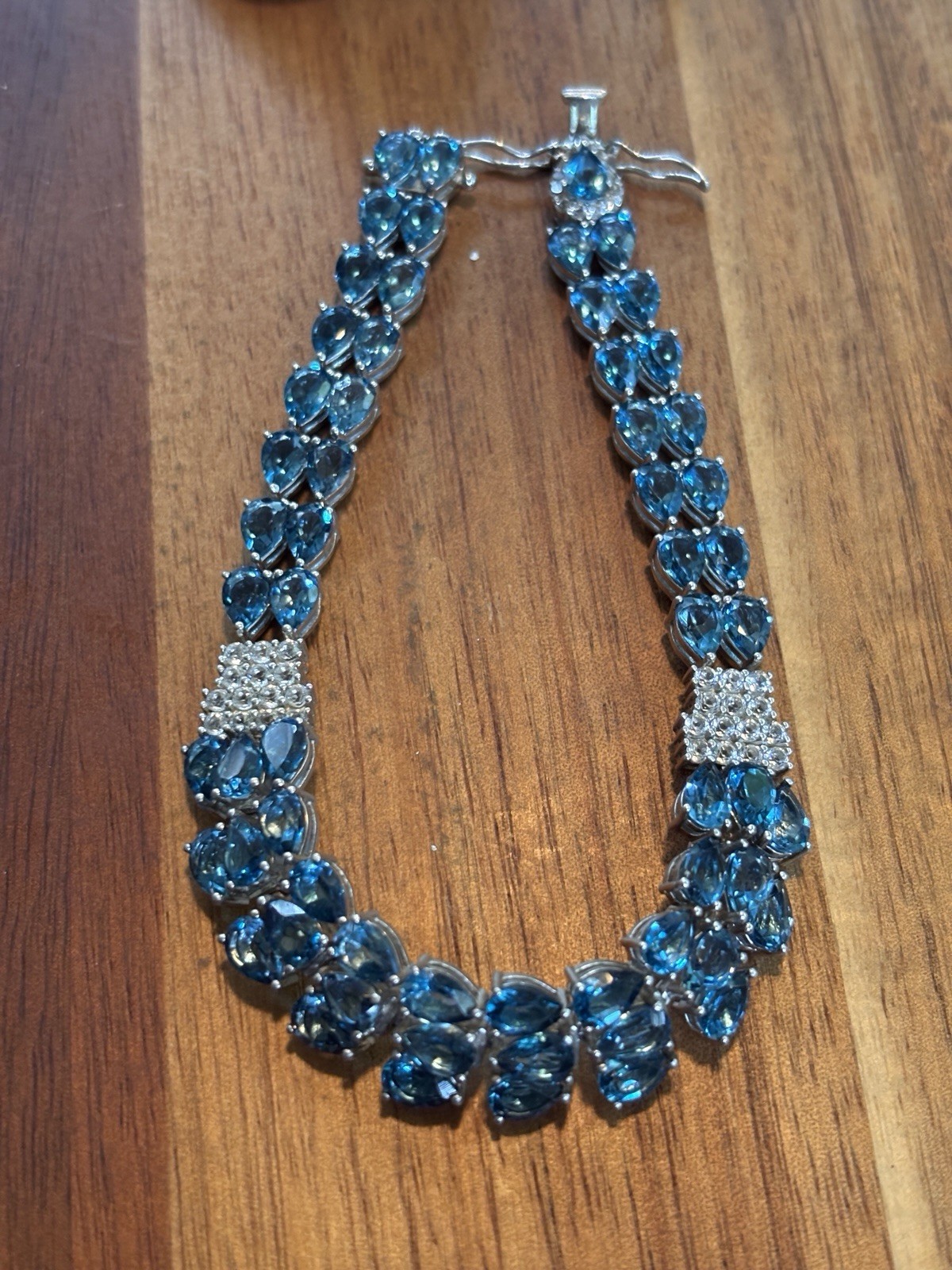 Sterling Silver 25.69 ctw London Blue Topaz & 1.45 ctw White Topaz Bracelet 8”