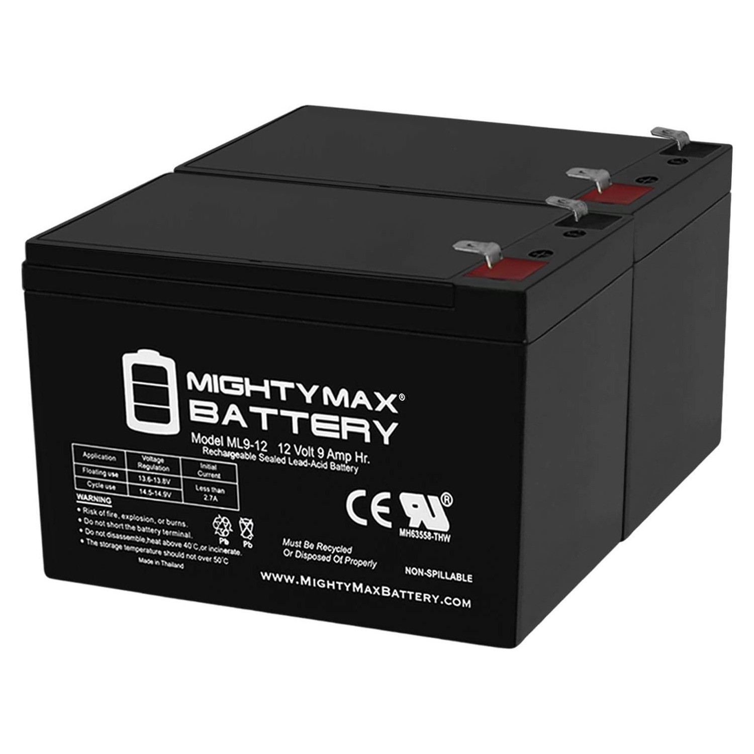 Mighty Max 12V 9Ah SLA Replacement Battery for CyberPower RB1280X2A - 2 Pack