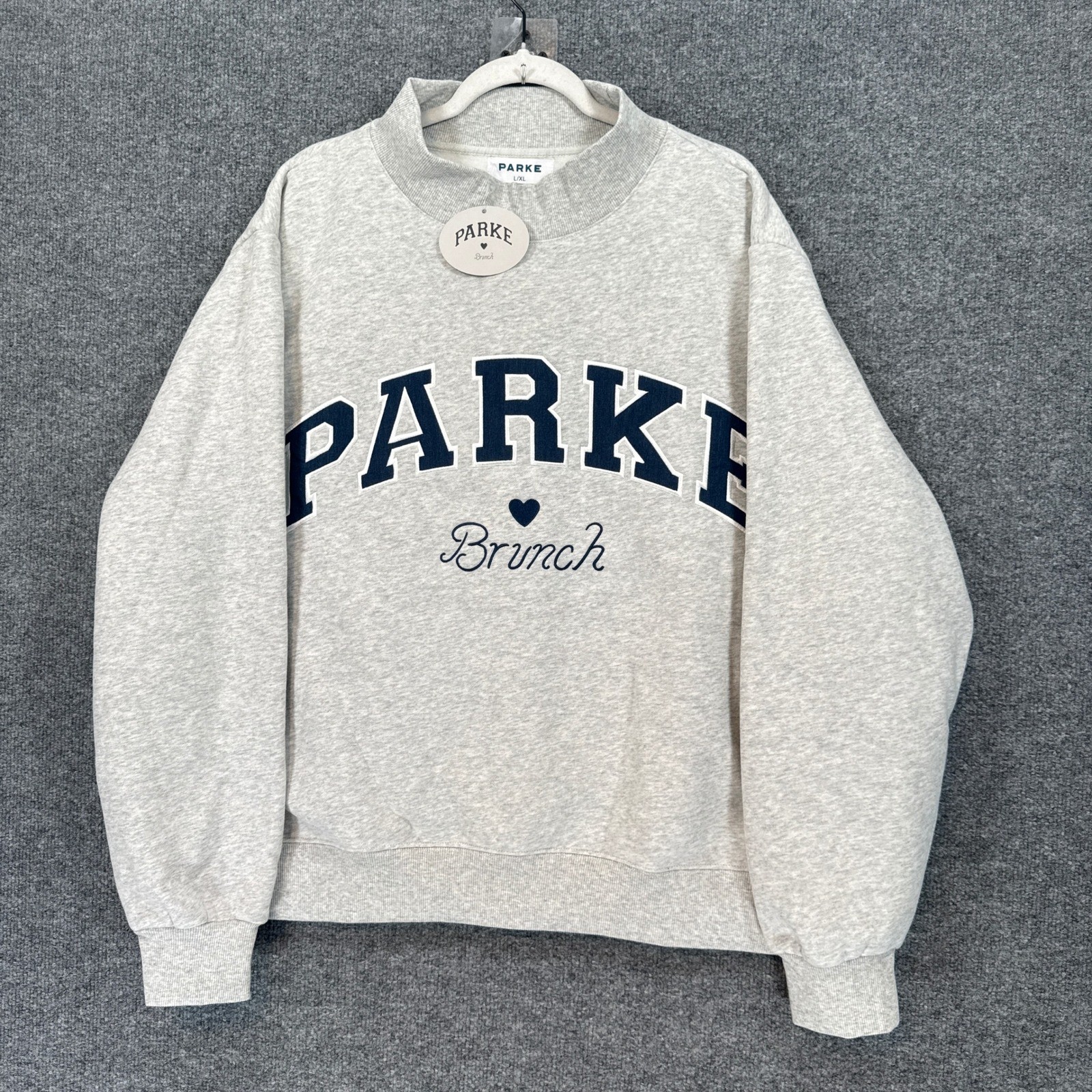 Parke Sweatshirt Women Large/Extra Large Gray Brunch Varsity Mockneck Rare NEW