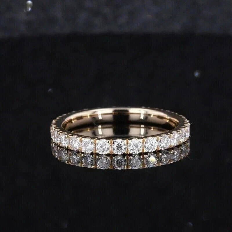 1.50Ct Round Cut Natural Diamond Wedding Band 14K Yellow Gold Eternity Band 6 7