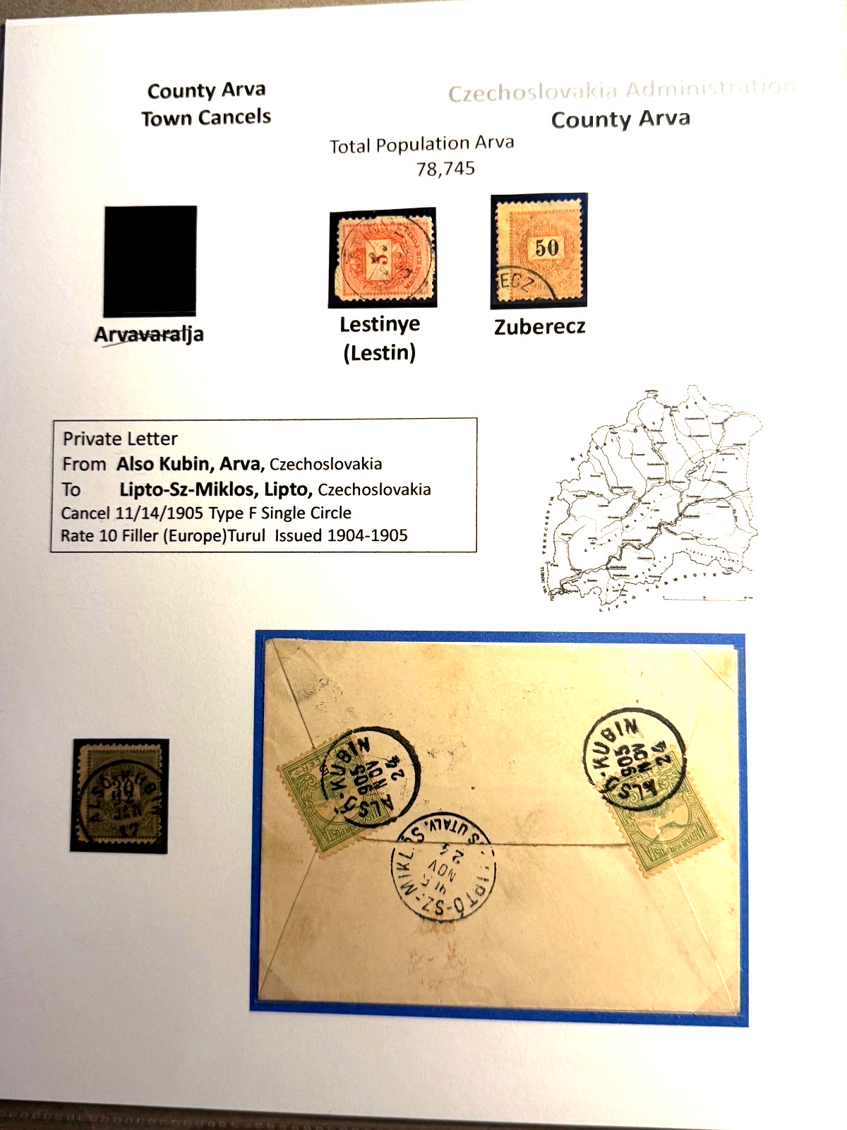 Czechoslovakia (Hungary) County Arva town cancels 1905  1 cover 3 stamps