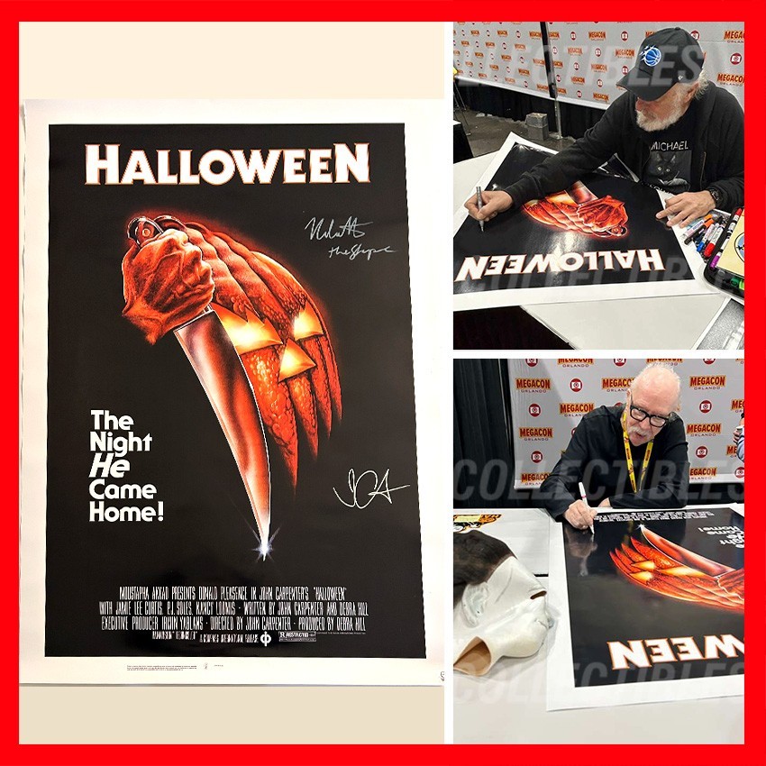 JOHN CARPENTER & NICK CASTLE Signed Halloween Movie Poster 27X40 - w COA & PIC