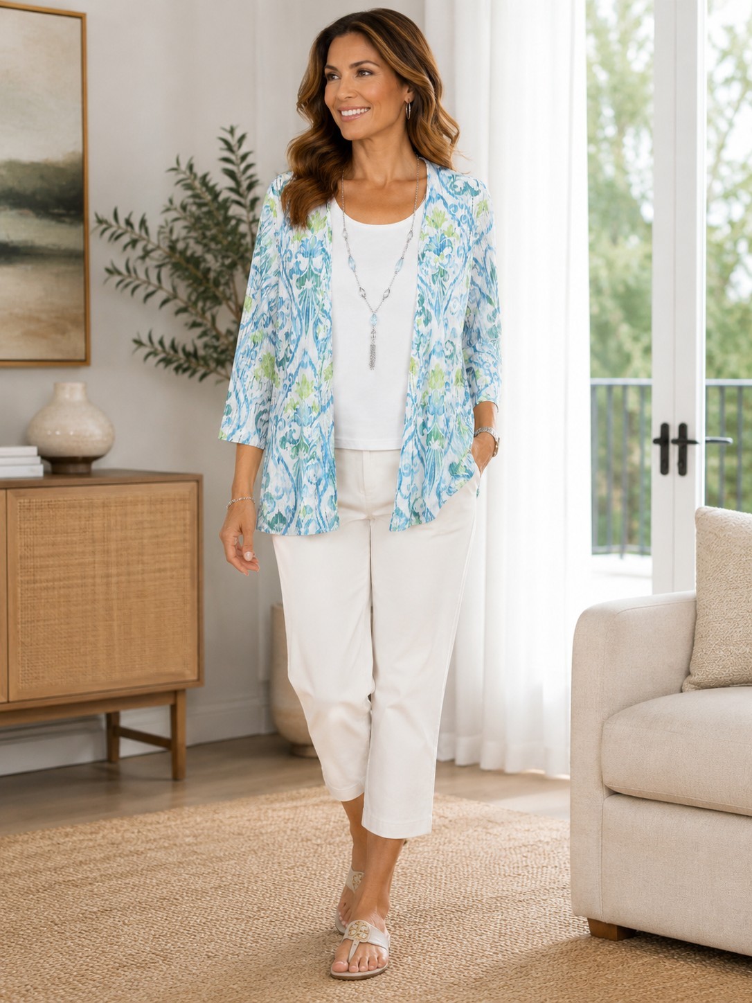 NWT Alfred Dunner Petite PS Chesapeake Bay 2 Pc Open Cardigan Shell Set Coastal