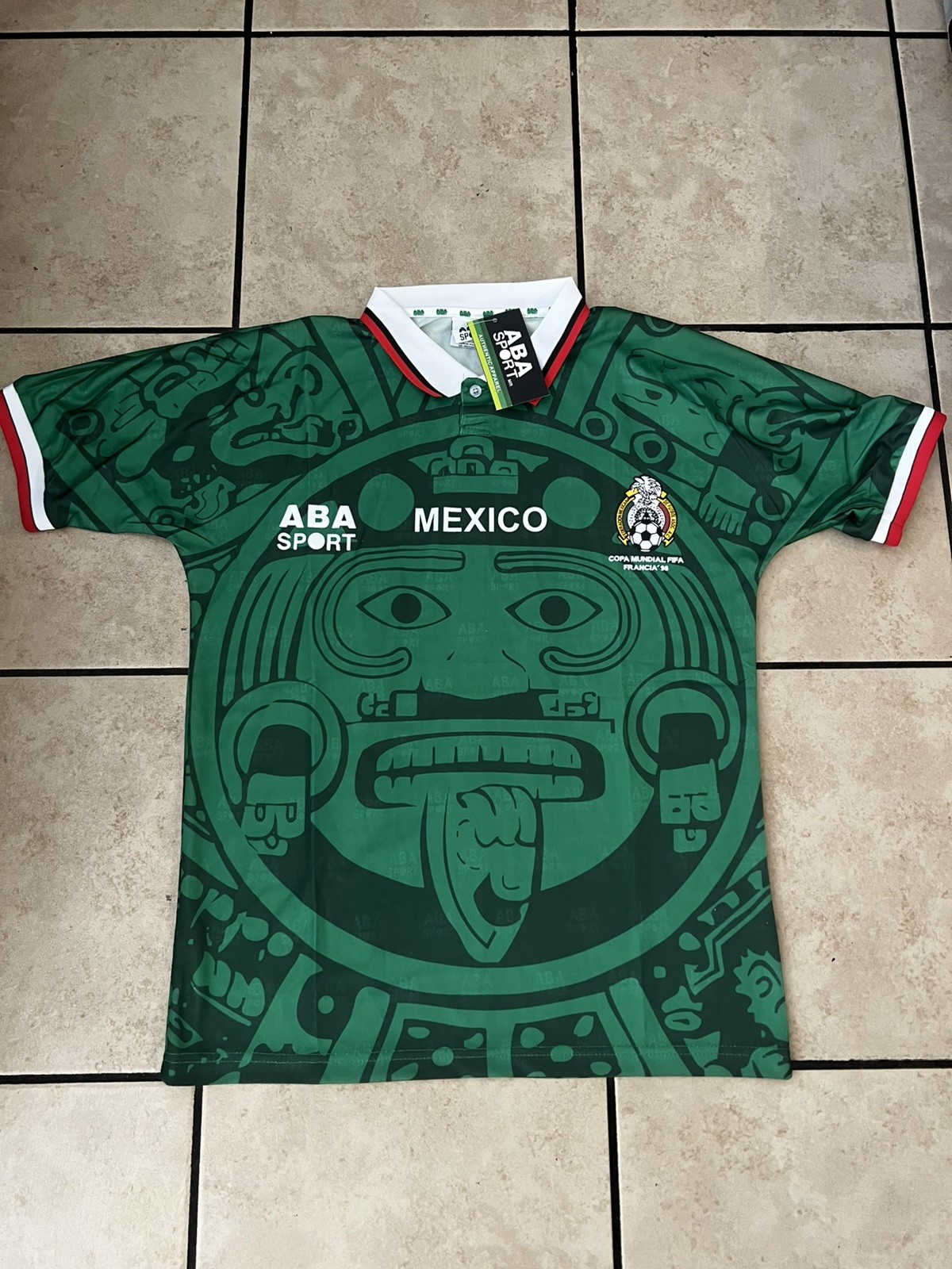 Mexico 1998 World Cup ABA Sport Green Aztec Retro Soccer Jersey Medium 