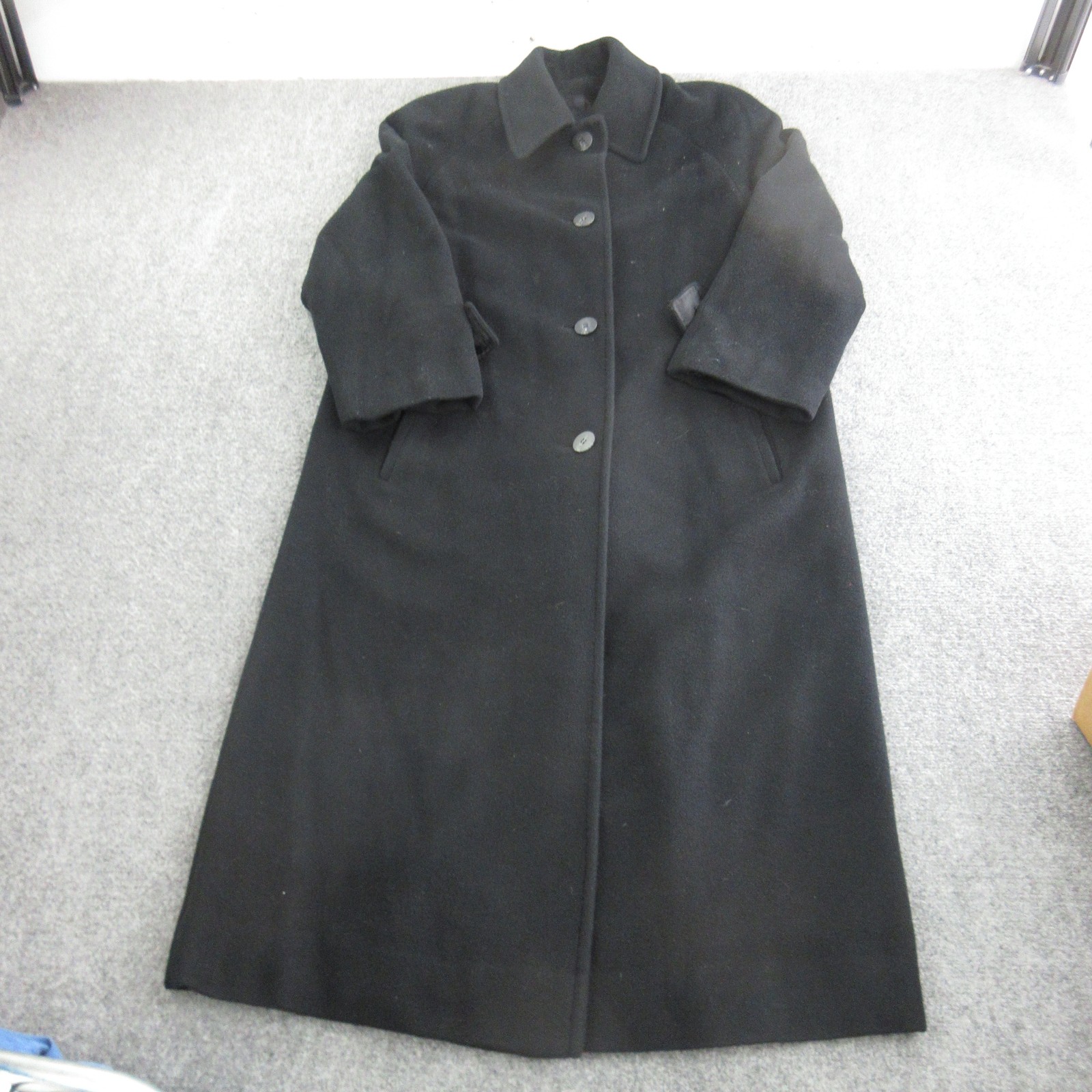 Vintage Neiman Marcus Coat Womens 10 Black Cashmere Long Single Breasted Lined