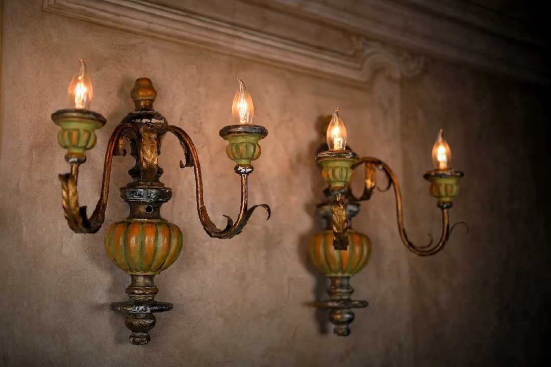1940\'s Italian Florentine Hollywood  Regency Style Double Arm Sconce Pair