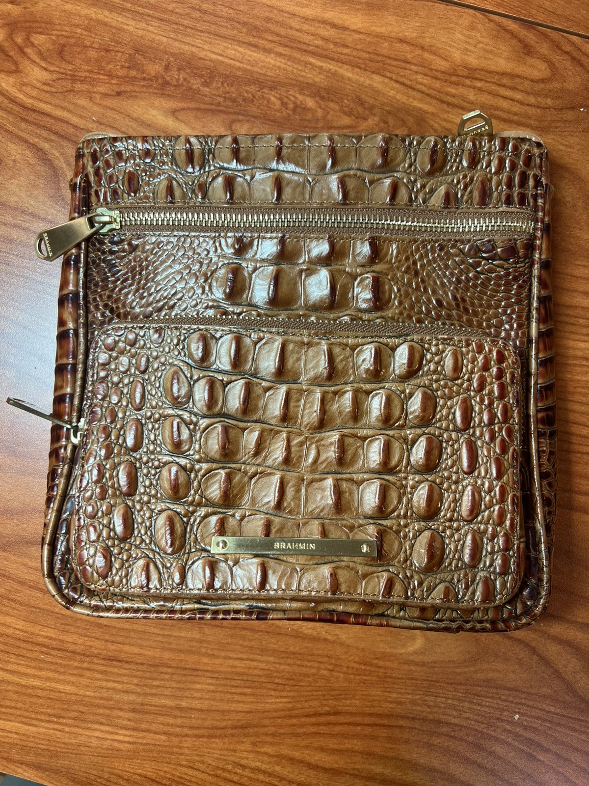Brahmin Crossbody Handbag pecan Croc Embossed Leather