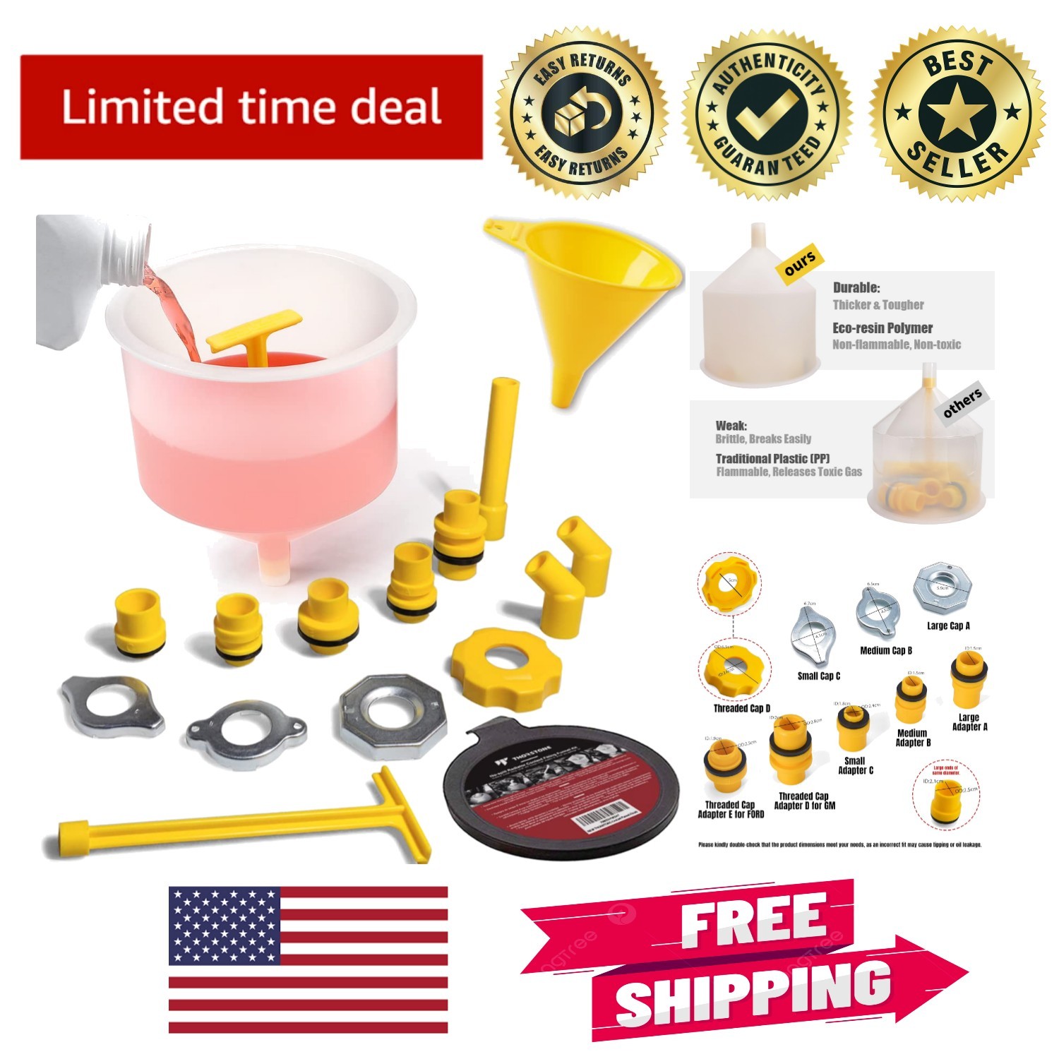 16-Piece No-Spill Coolant Funnel Kit - Efficient Radiator Filling with Adapters