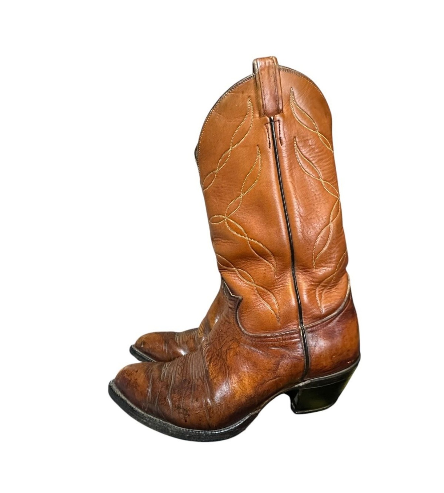 VTG 1970s Tony Lama Black Label Brown Leather Cowboy Western Boots USA Mens 10 D