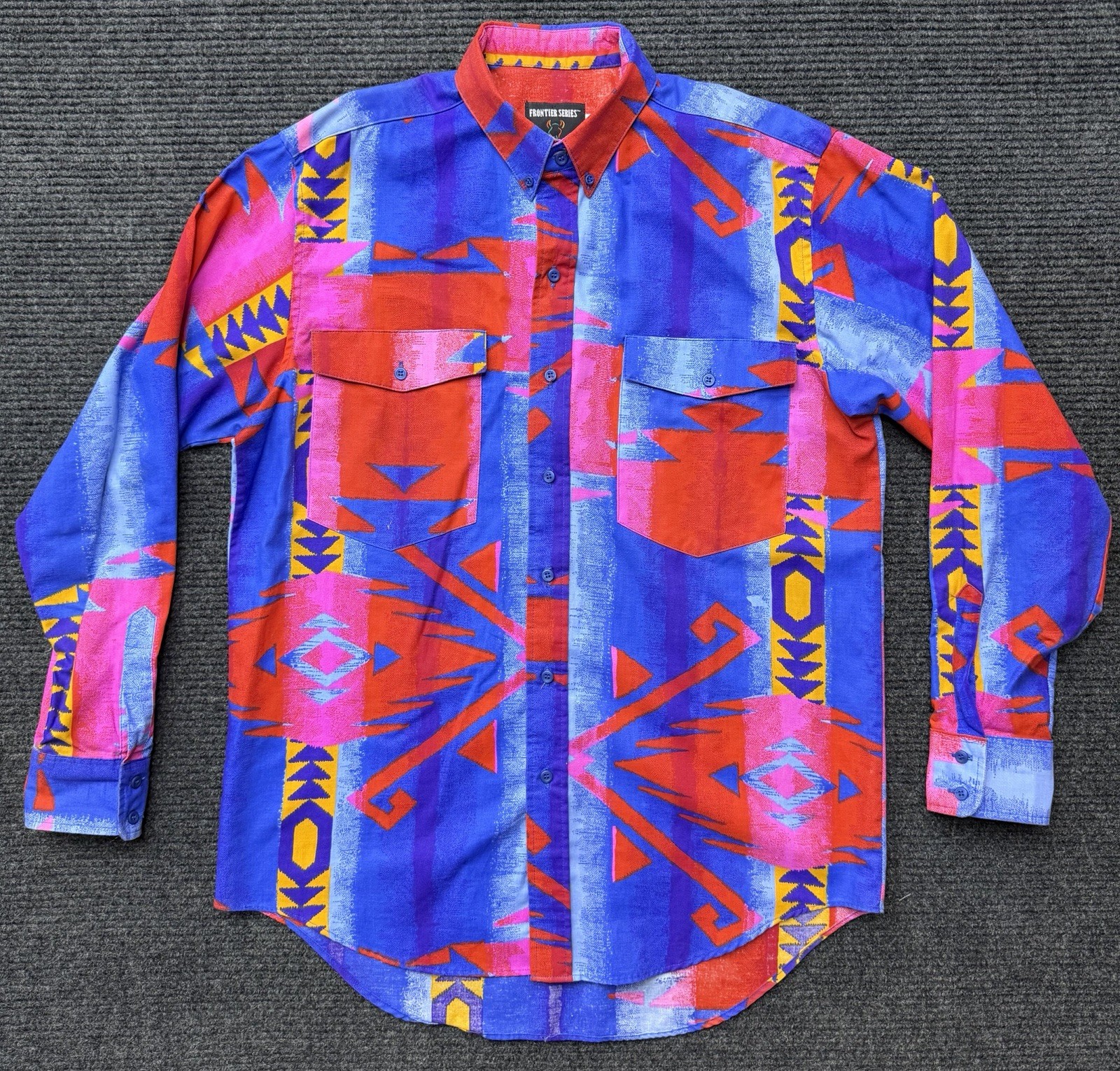 Vintage Frontier Series Shirt Mens Size Medium Western Aztec Native Cowboy