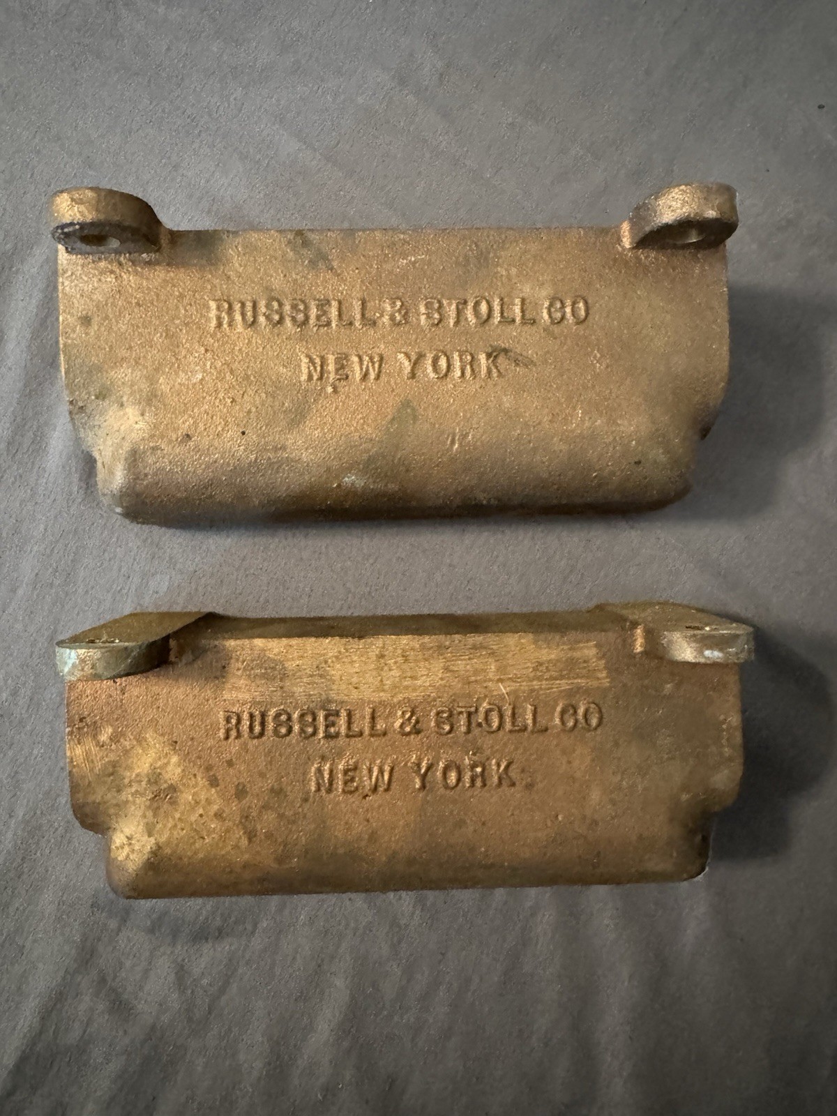 Pair Vintage Russell & Stoll R&S Co NY Cast Brass Electrical Junction Box P28483