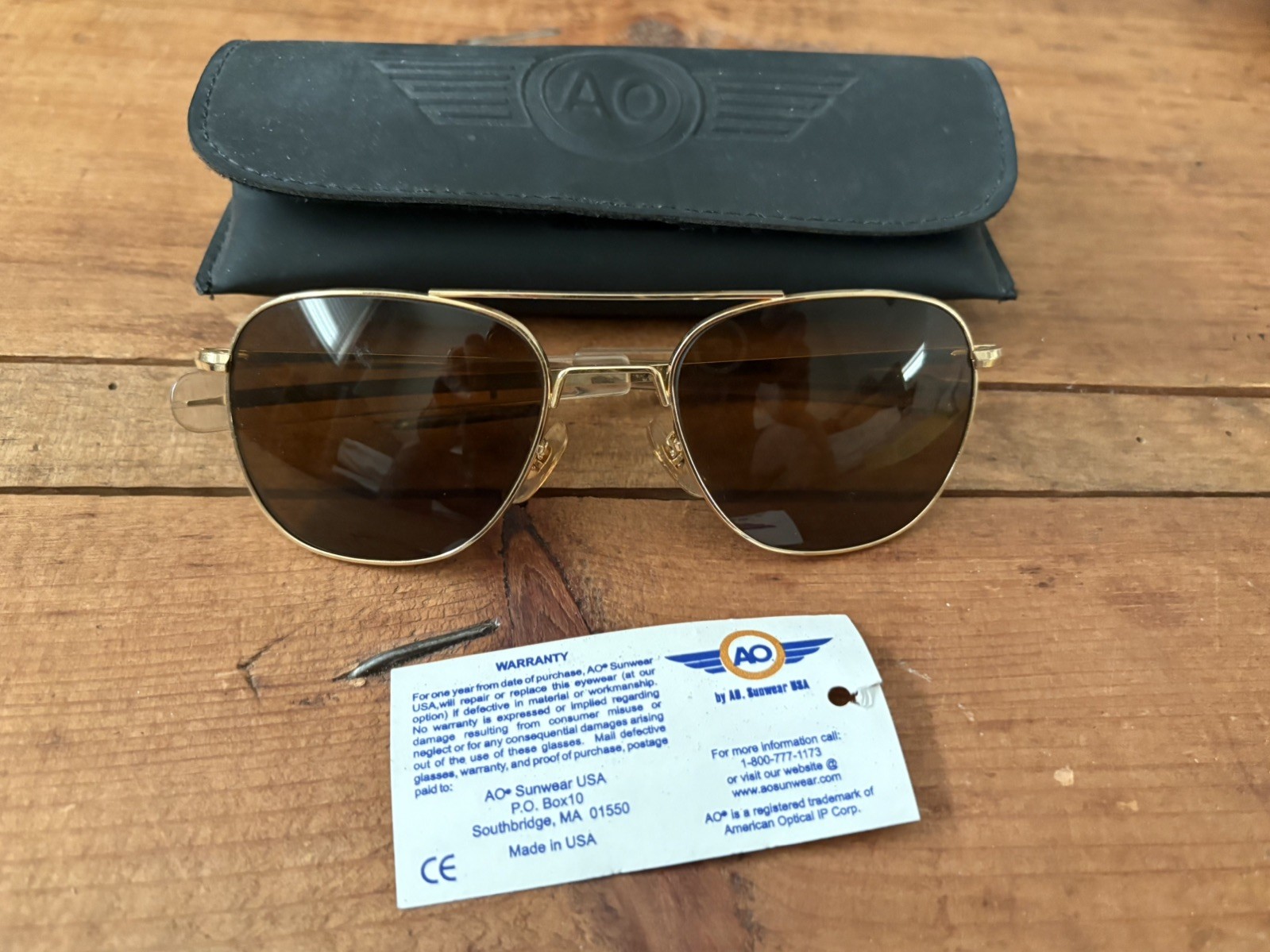 VINTAGE NOS 55mm AMERICAN OPTICAL ORIGINAL PILOT AVIATOR SUNGLASSES BROWN LENSES