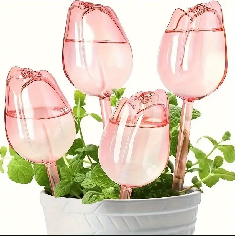 4PCS Pink Tulip Plant Watering Globe Automatic Dripper Indoor Outdoor Garden 4PCS Pink Tulip Plant Watering Globe Automatic Dripper Indoor Outdoor Garden