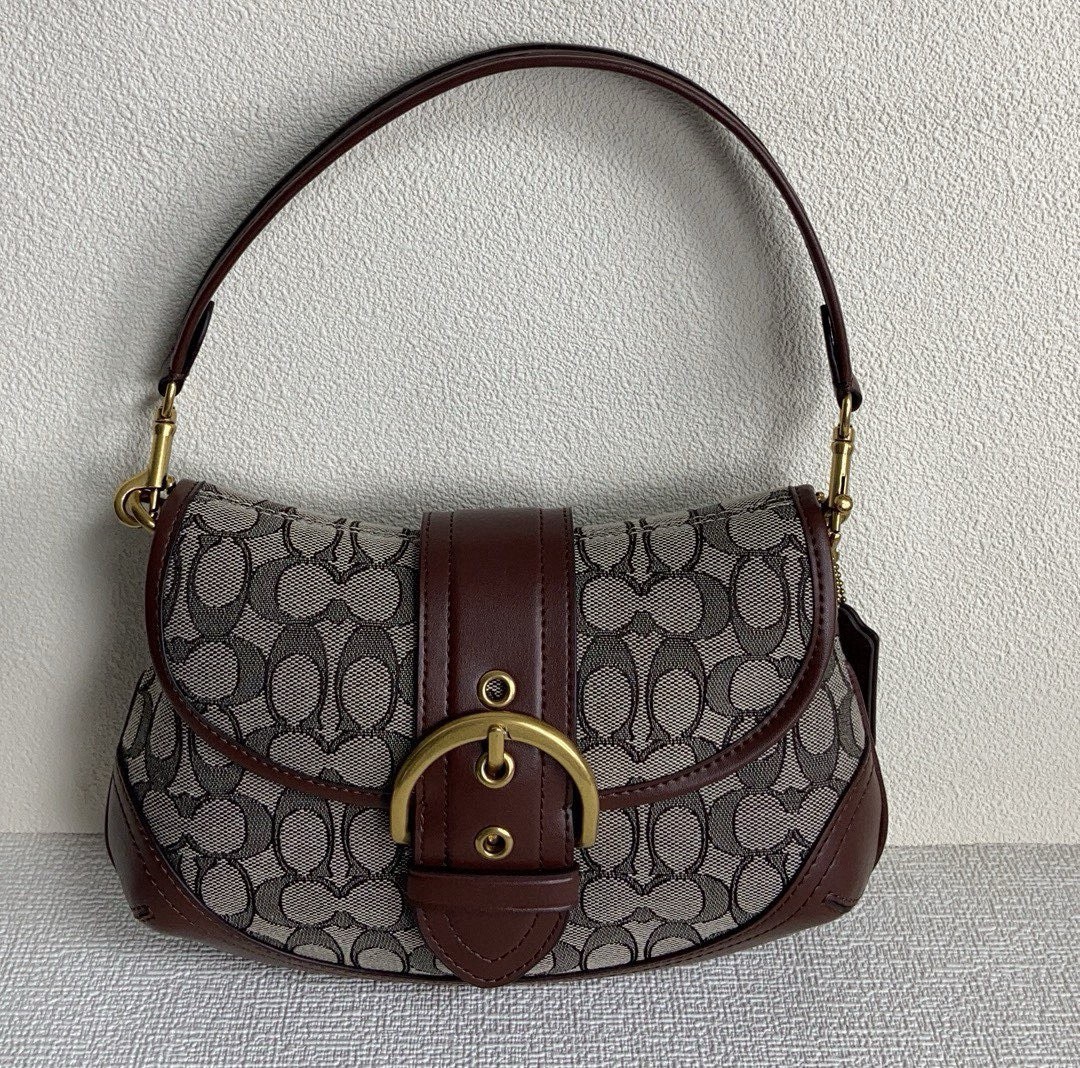 Coach CJ814 Soho Bag Signature Jacquard Maple Brown Shoulder Handbag New Outlet Coach CJ814 Soho Bag Signature Jacquard Maple Brown Shoulder Handbag New Outlet