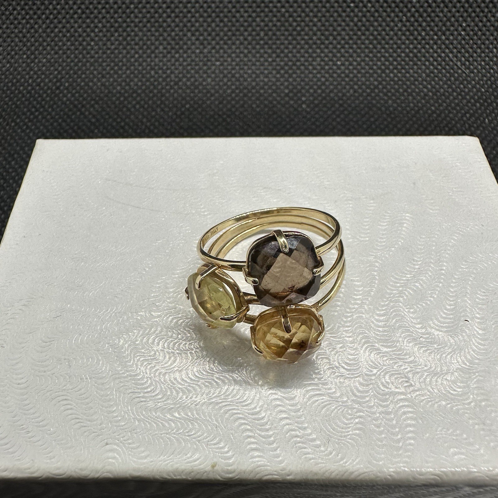Estate 14K Yellow Gold  Peridot , Citrine & Smoky Topaz Ring Size 6.5