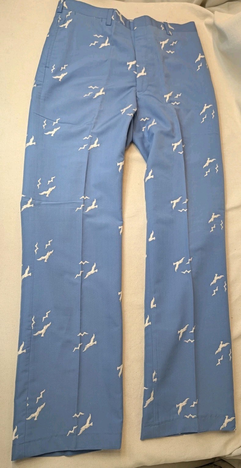 Vintage O’Connell’s Lucas-Chelf Embroidered Seagull Pants Sky Blue 32 Yacht Rock