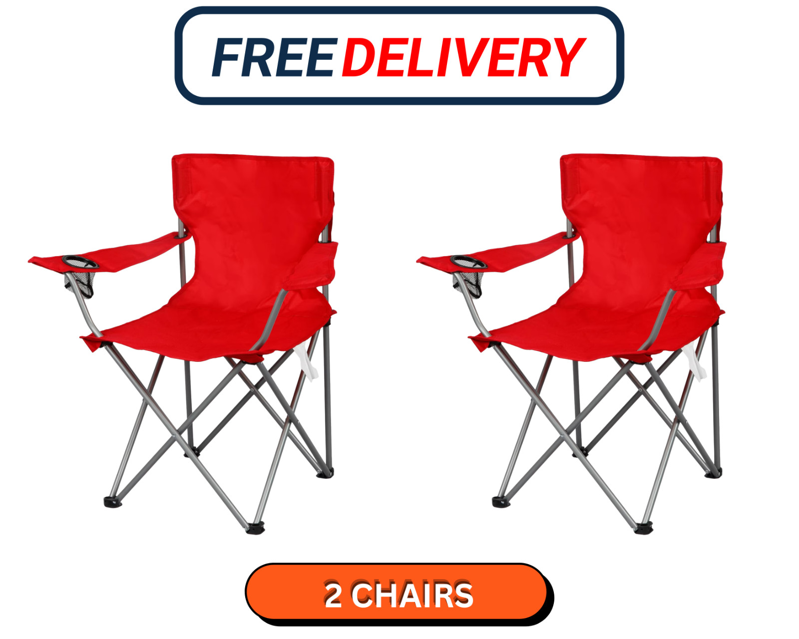 Ozark Trail Basic Quad Folding Camp Chair with Cup Holder, red, Adult 2 Count