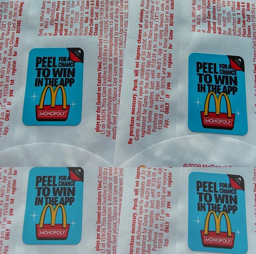 2026 UNPEELED UNREDEEMED MCDONALD'S MONOPOLY PIECES (Lot of 25) 2026 UNPEELED UNREDEEMED MCDONALD'S MONOPOLY PIECES (Lot of 25)