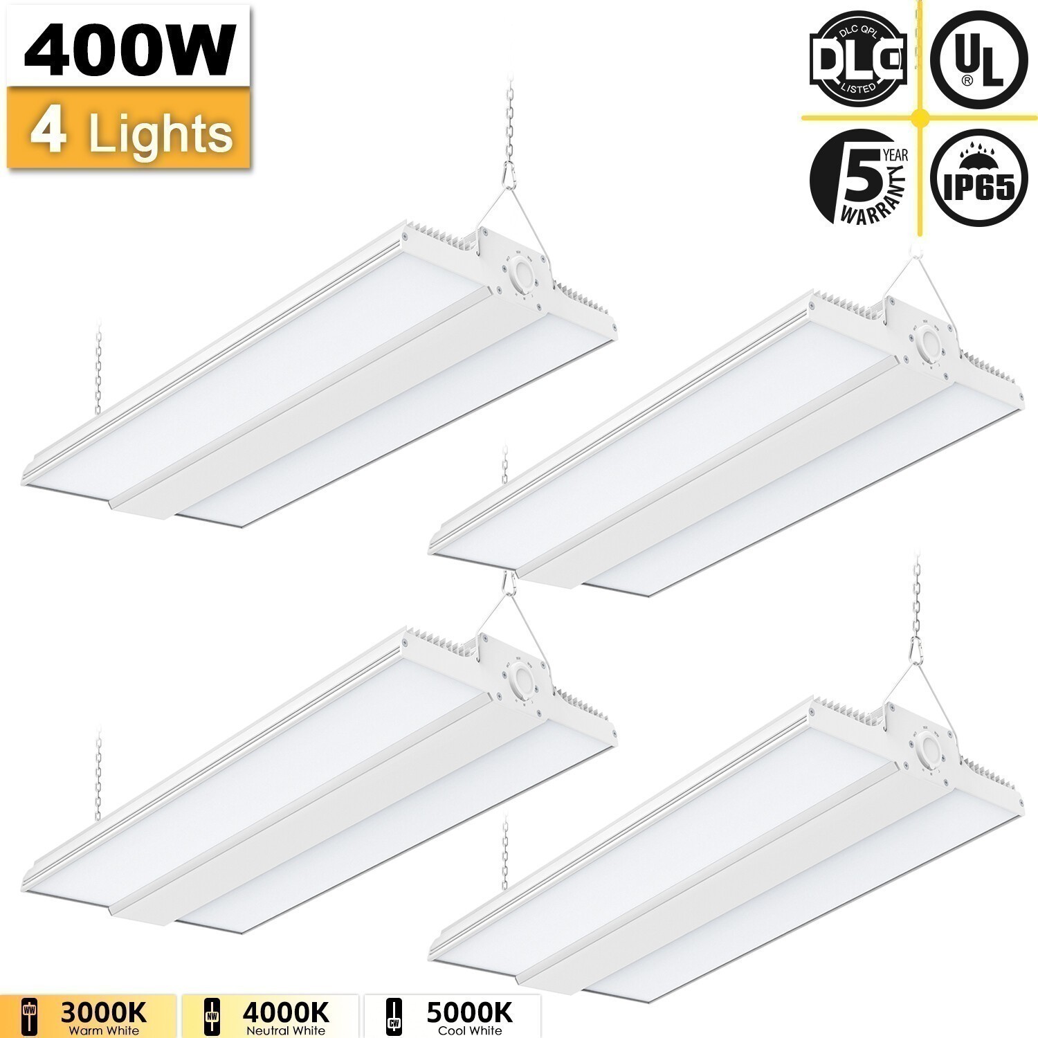 4X 400W LED Linear High Bay Light, Warehouse Shop Lights Adjustable 3000K~5000K