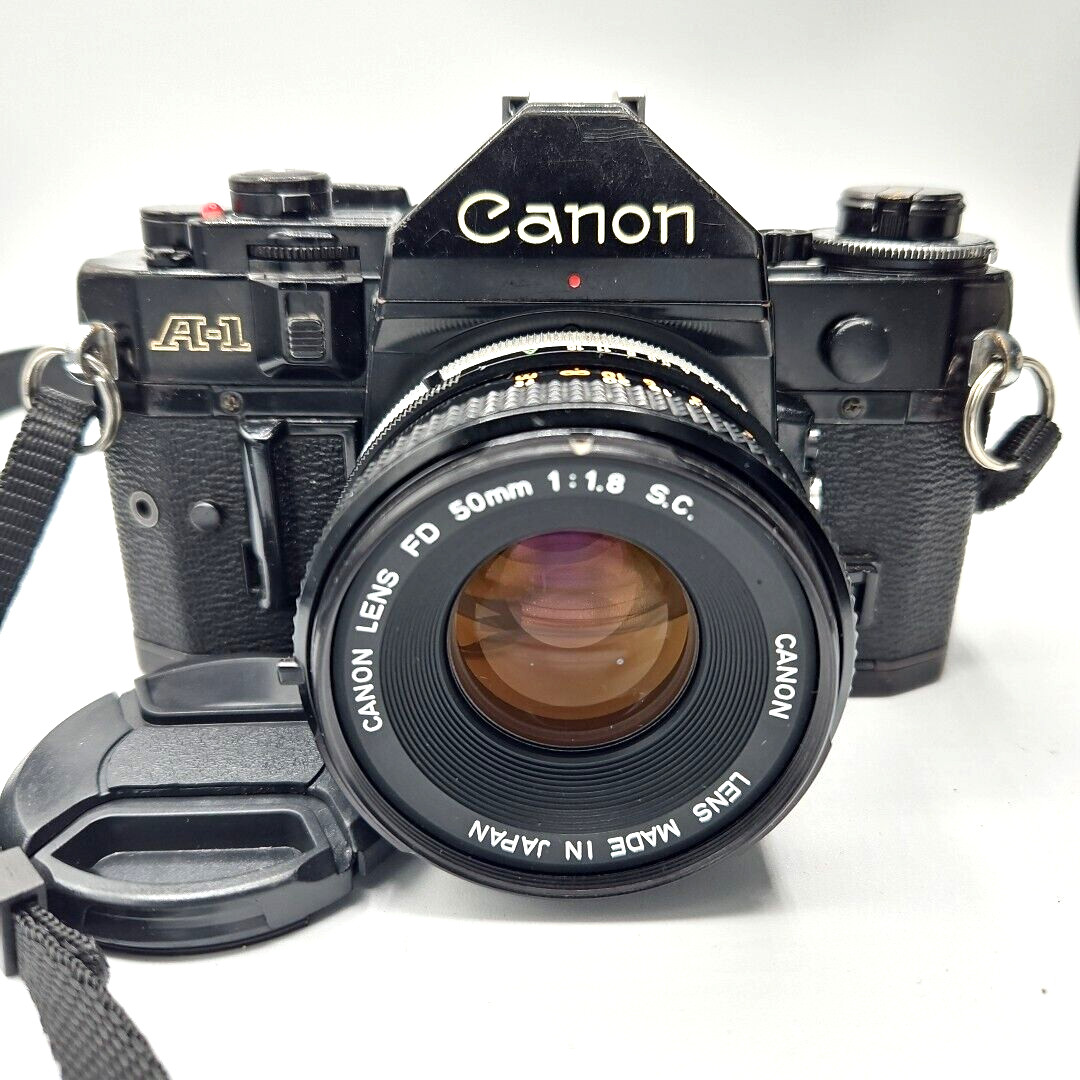 Canon A-1 A1 35mm SLR Film Camera w/ 50mm FD lens Kit - Tested & Working Great