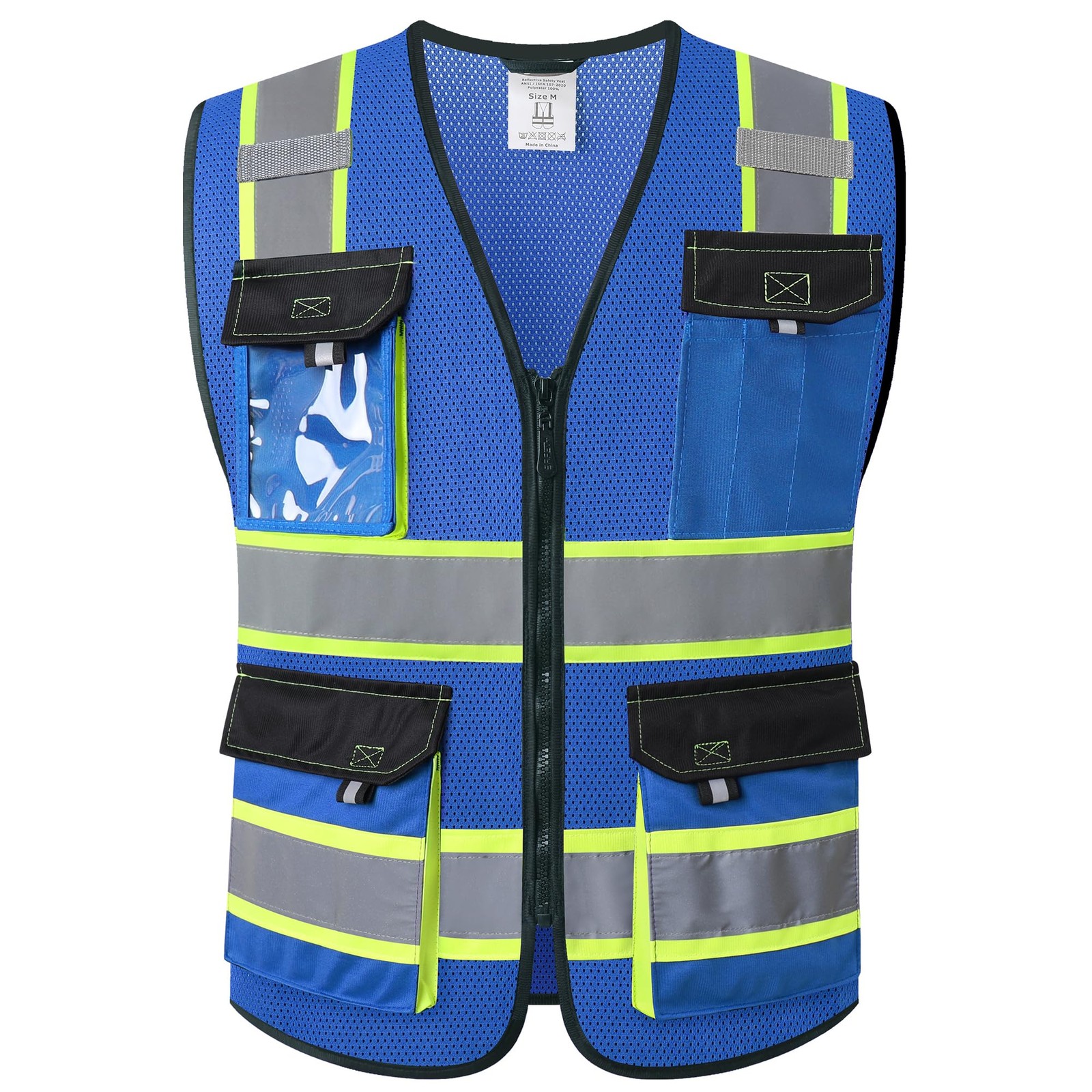 Reflective High Visibility Work Vest Mesh Construction Apparel Utility Pockets