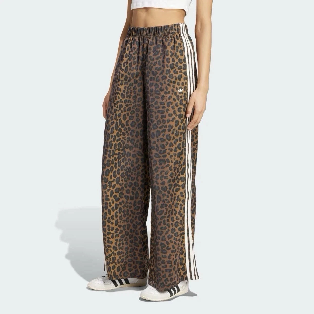 Adidas Originals Wide Leg Satin Pants Women's Lifestyle US Fit KA2666 Leopard Adidas Originals Wide Leg Satin Pants Women's Lifestyle US Fit KA2666 Leopard