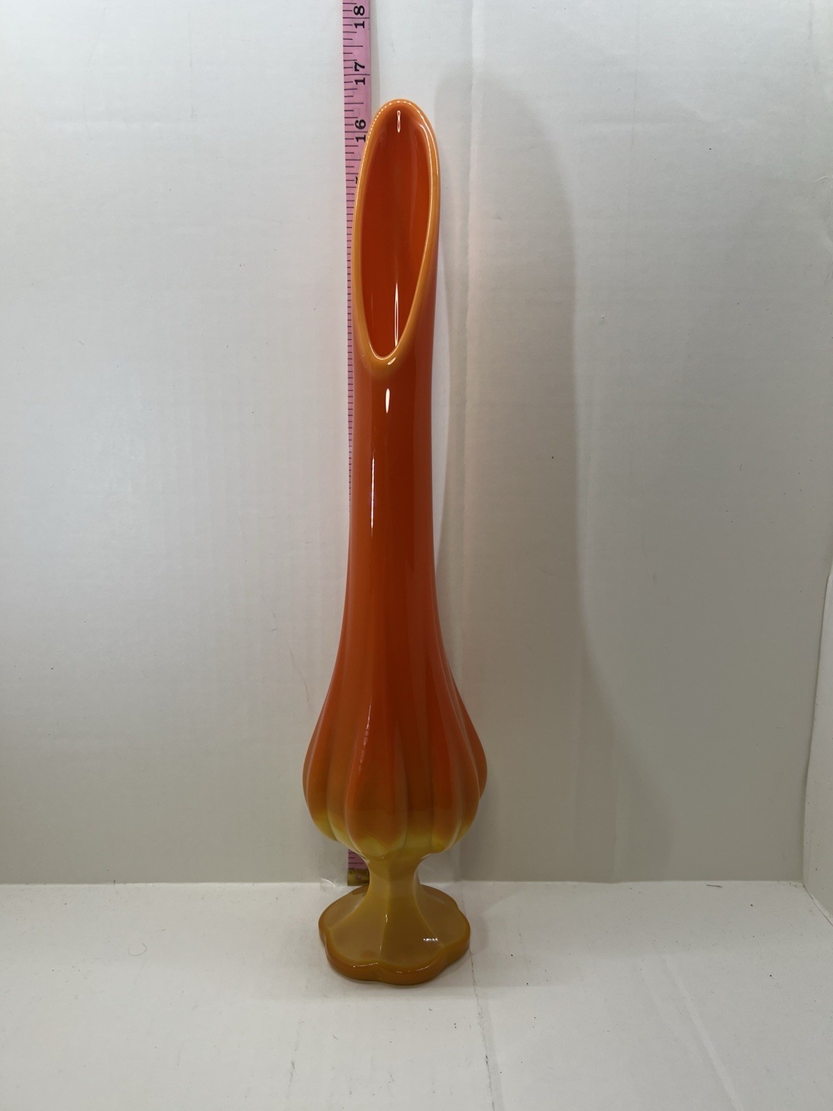 Vintage LE Smith BittersweetGlass Swung Vase Footed Fluted 16.25” MCM Vintage LE Smith BittersweetGlass Swung Vase Footed Fluted 16.25” MCM