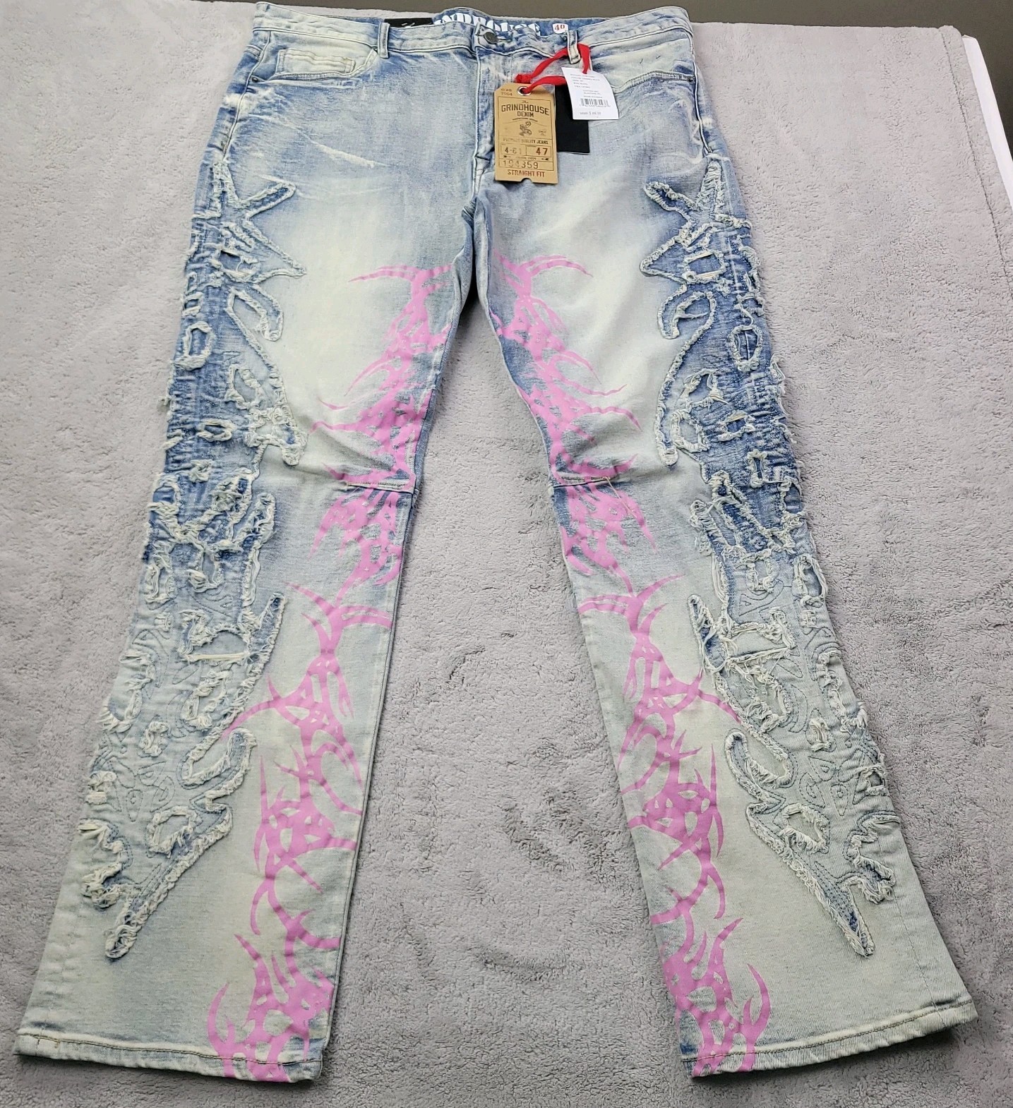 Grindhouse Jeans Mens 40 Blue Straight Fit Stretch Denim Distressed Paint New Grindhouse Jeans Mens 40 Blue Straight Fit Stretch Denim Distressed Paint New