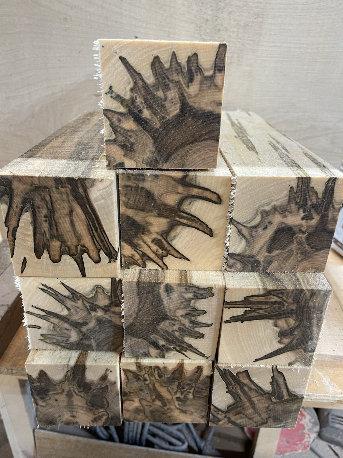 2 Pc Set . Premium  Ambrosia Maple  turning pc 3x3x12