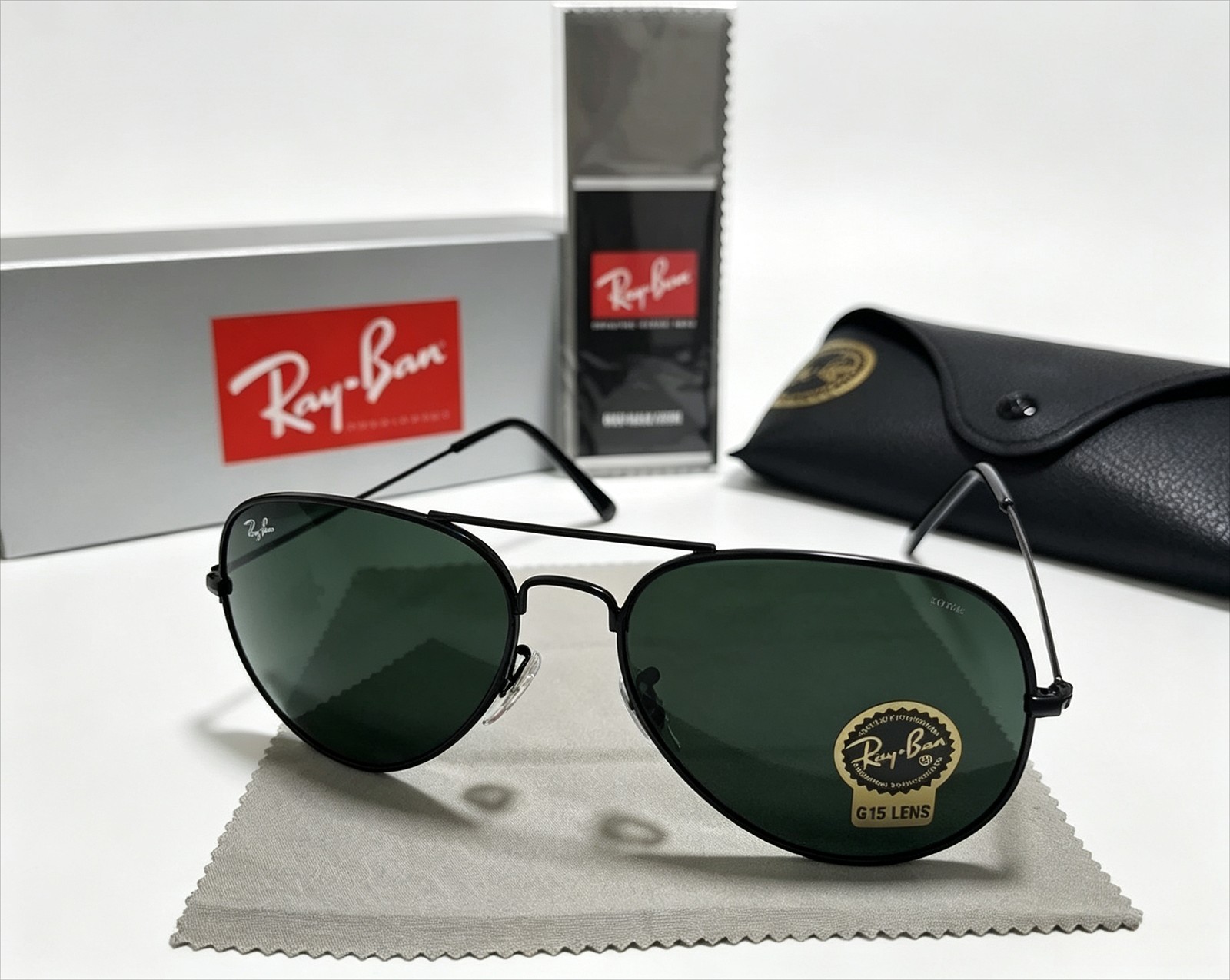 RAY-BAN RB3026, aviator sunglasses , Black Frame/Large 62mm Green Lens