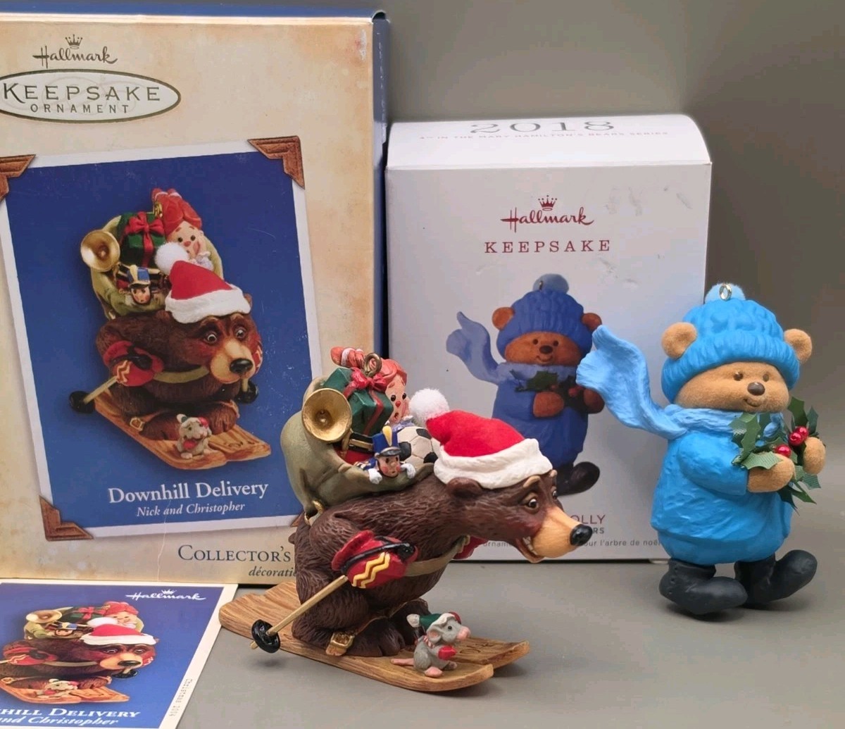 Hallmark Keepsake Ornament Bear Lot Of 2 Downhill Delivery Bough Of Holly