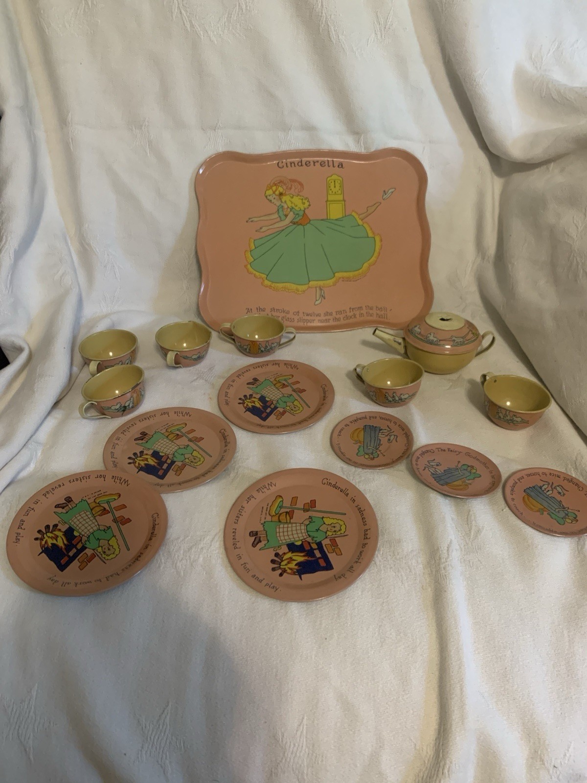 1930 Ohio Art Tin Lithogram Tea Set Cinderella 1930 Ohio Art Tin Lithogram Tea Set Cinderella