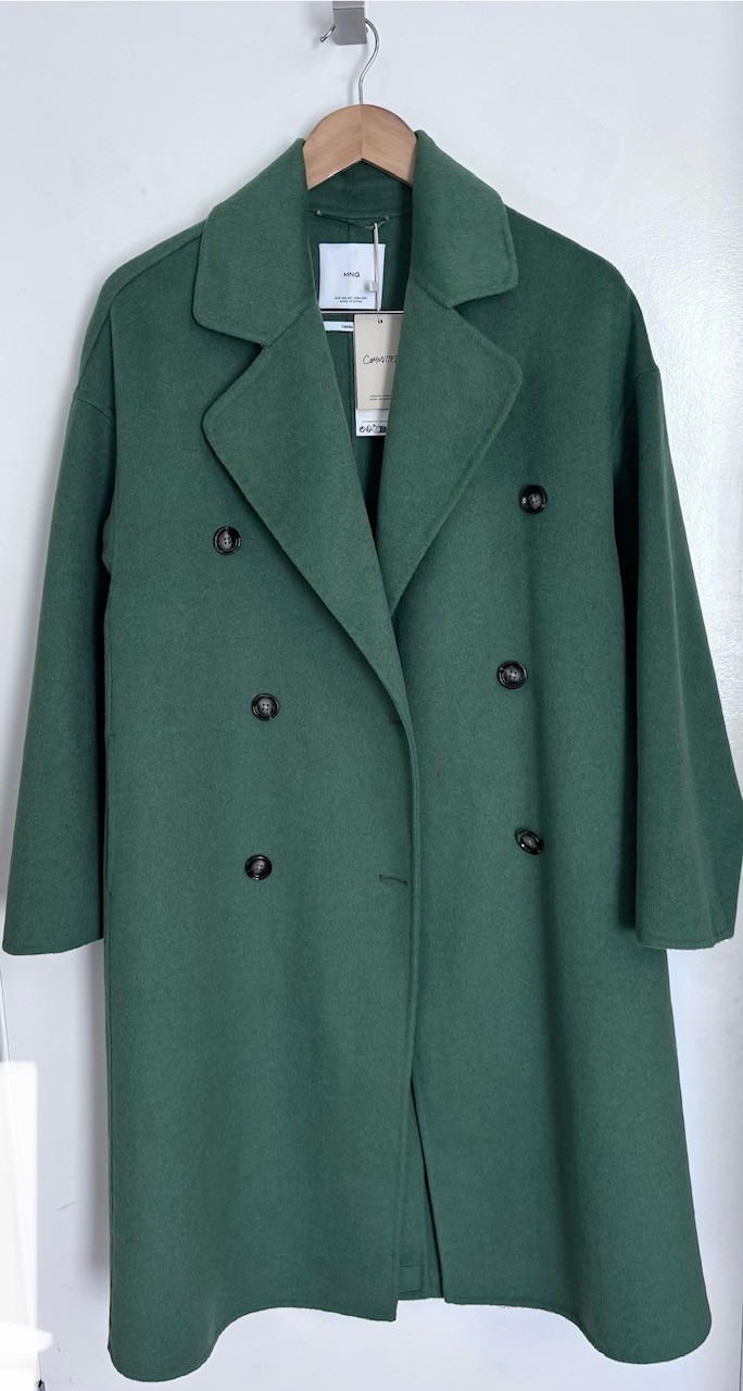 Mango MNG Handmade Green Wool Coat Women - new with tag Mango MNG Handmade Green Wool Coat Women - new with tag