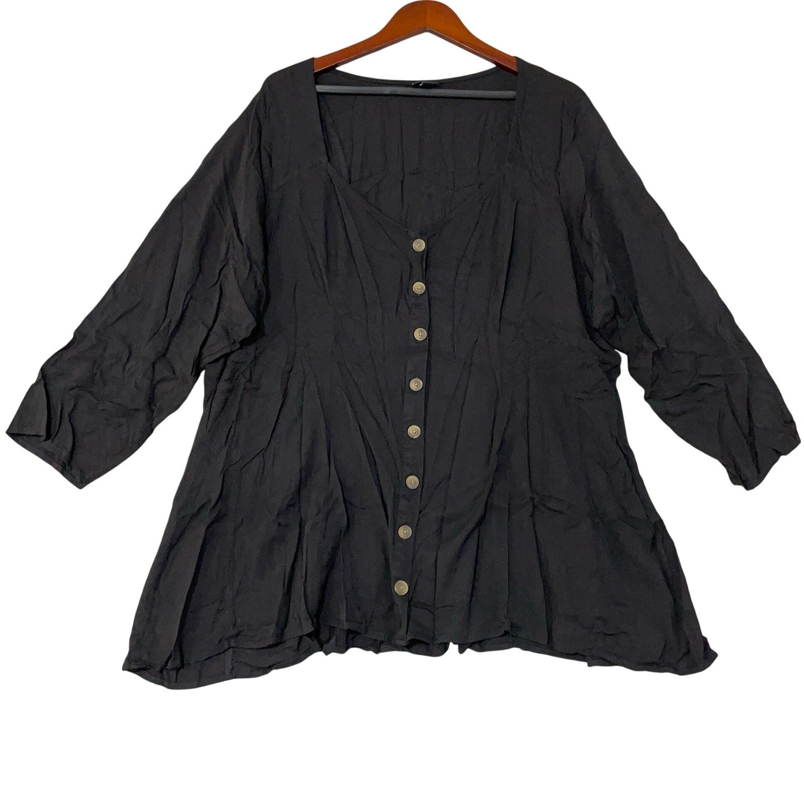 Torrid Women\'s 3X Black Button Front Peplum Blouse Rayon Spandex Top