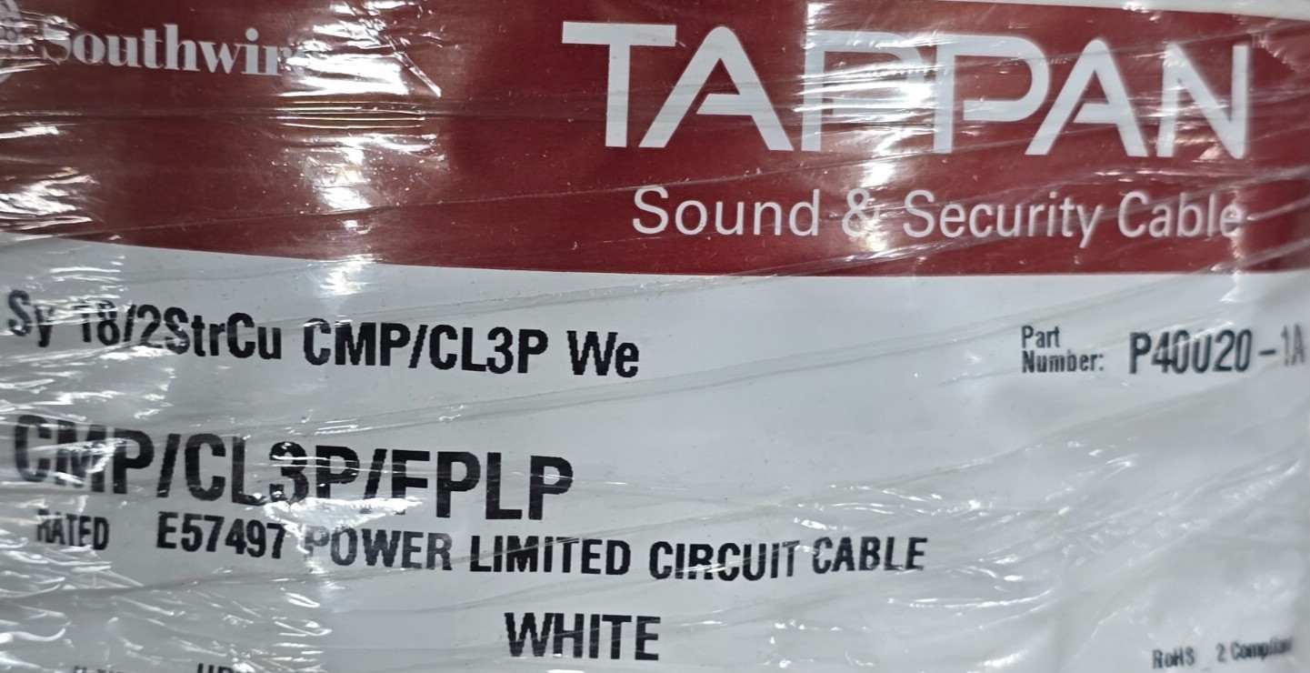 Southwire/Tappan 18/2C Plenum Stranded Security/Alarm Cable CMP White /100ft