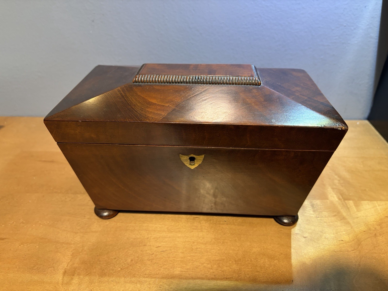 Antique 19th C English Mahogany Double Tea Caddy Regency Sarcophagus Box