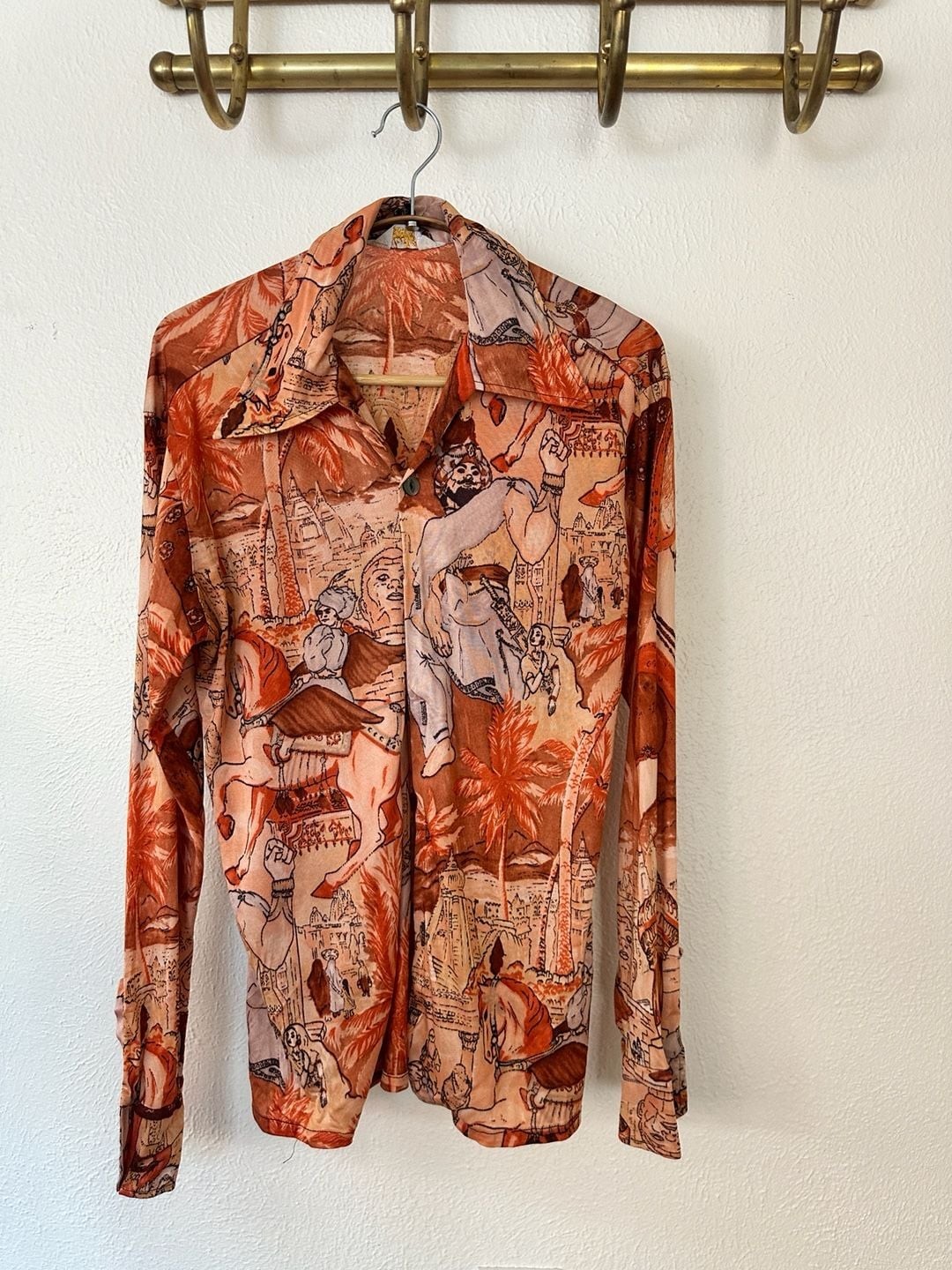 Mar Vista Sportswear Vintage 70s Orange Scene Print Disco Shirt