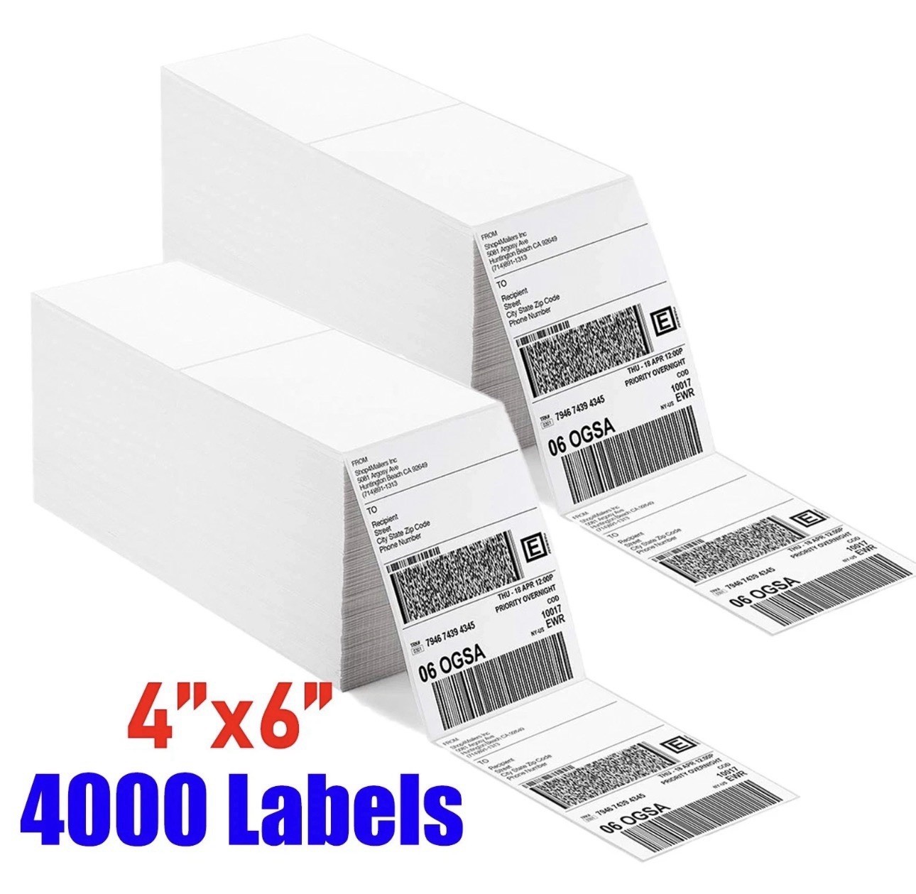 4000pc (4x6) Fanfold Direct Thermal Shipping Labels for Zebra and Rollo Printers