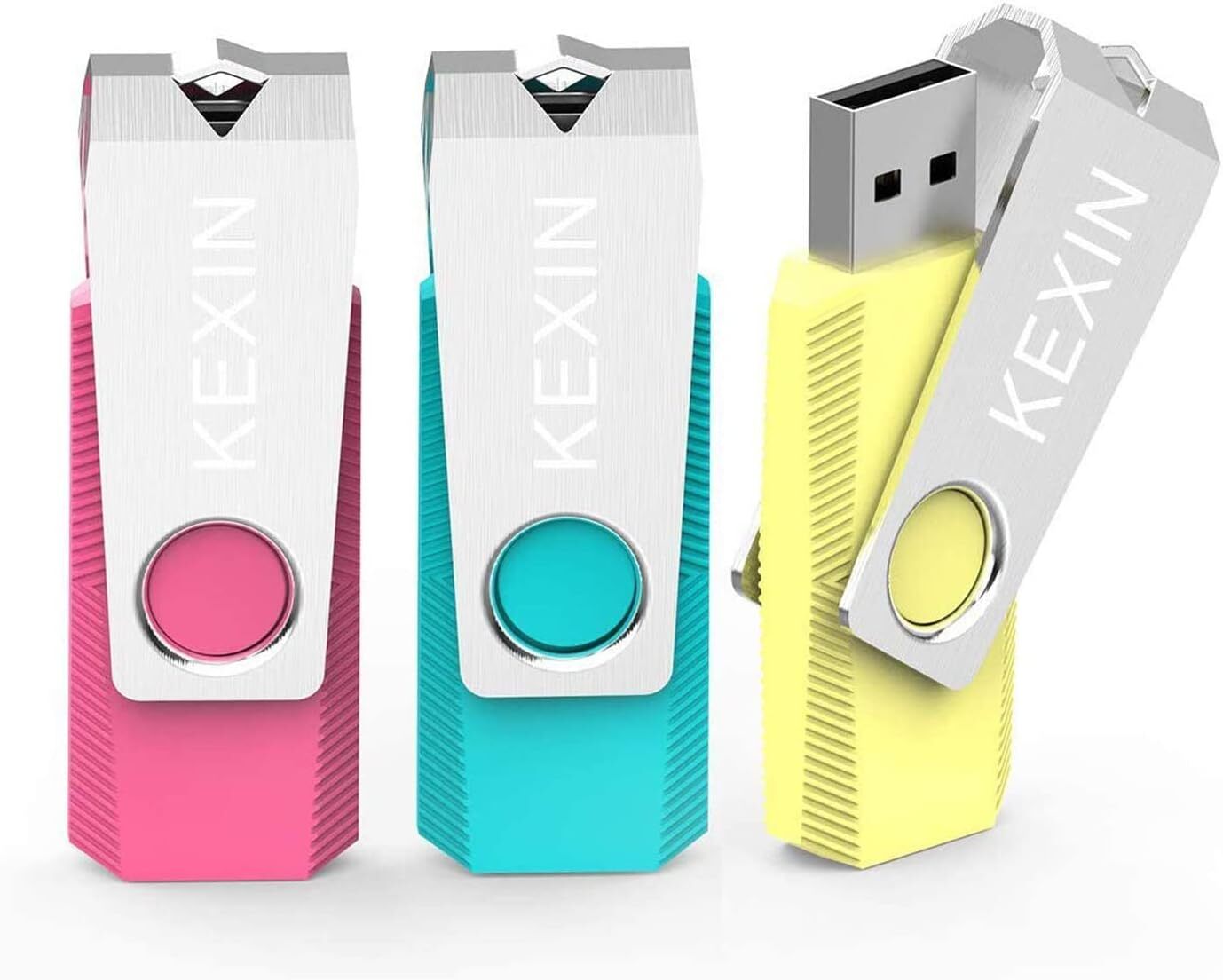 Kexin USB2.0 128GB 3Pcs Metal Swivel 360° Style Flash Drive Memory Stick U Drive