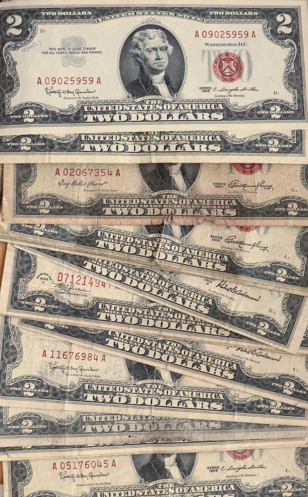 Red Seal Two Dollar Bill (1928 - 1963) - Choose How Many