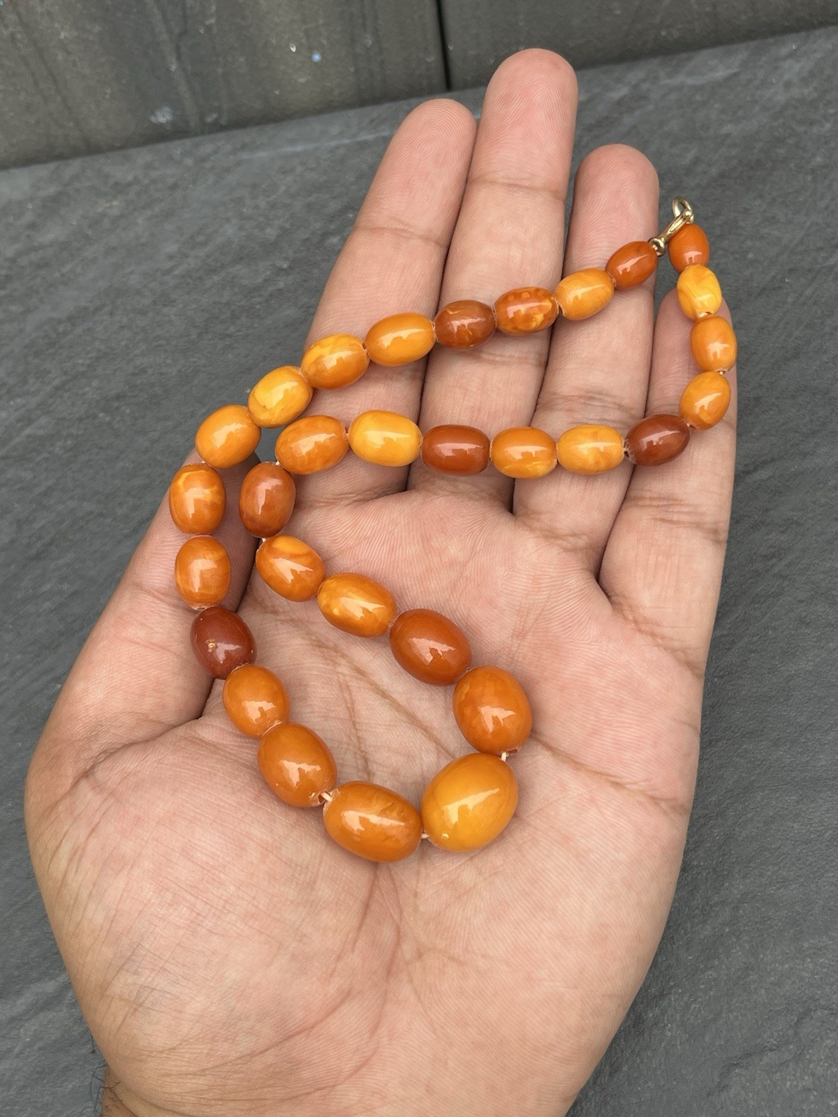 Gorgeous Antique Butterscotch Amber Necklace Marbled With Nice Details 😍