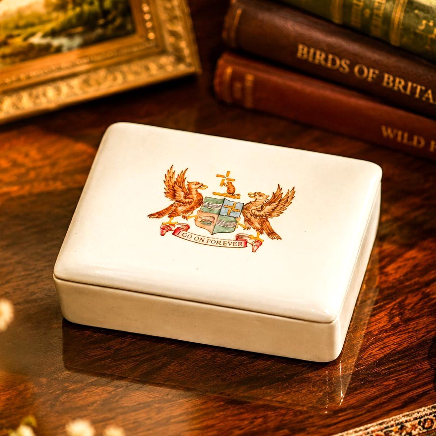Wedgwood Creamware Antique Painted Armorial Coat of Arms English Ceramic Box