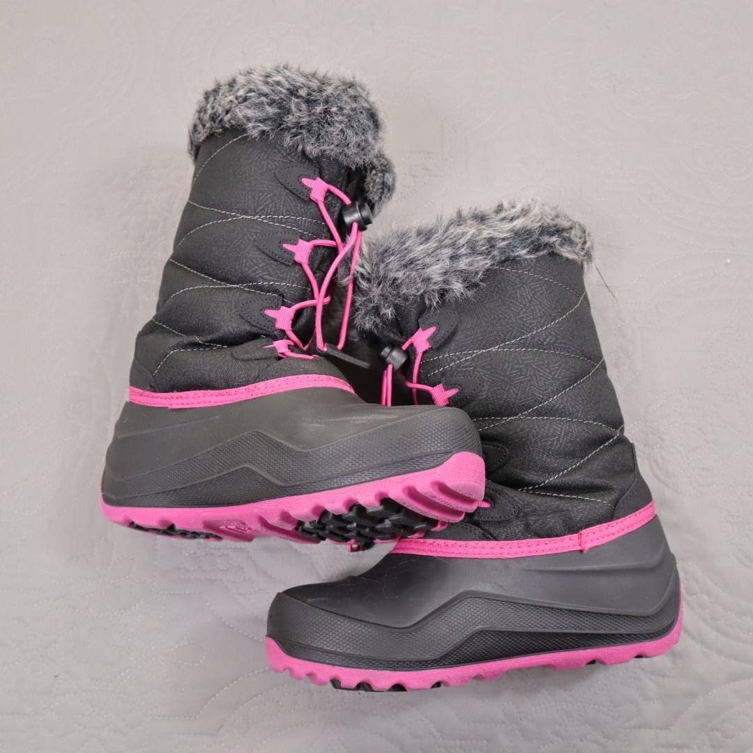 Kamik Snow Boots Girls Size 3 Black Pink Faux Fur Winter Insulated Kids