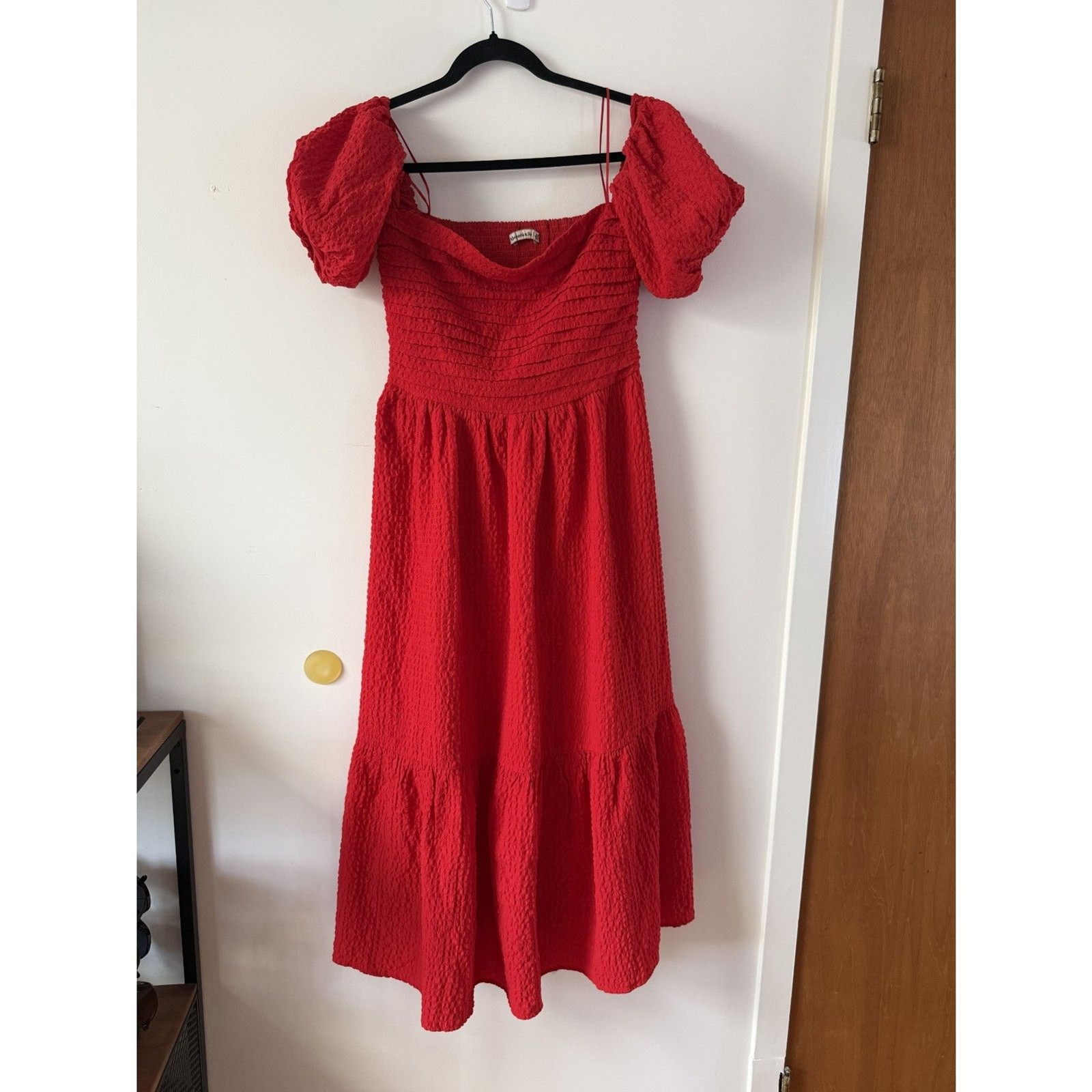Abercrombie & Fitch Emerson Puff Sleeve Midi Dress Red XS