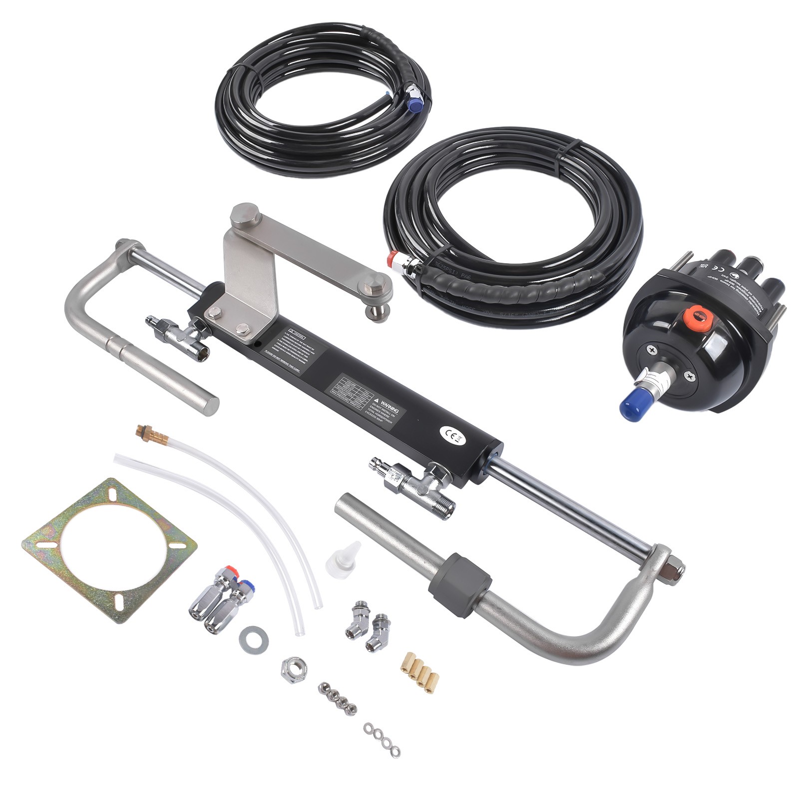 Boat Hydraulic Steering Kit 90HP Outboard 2x24ft Hoses & Cylinder Helm Pump