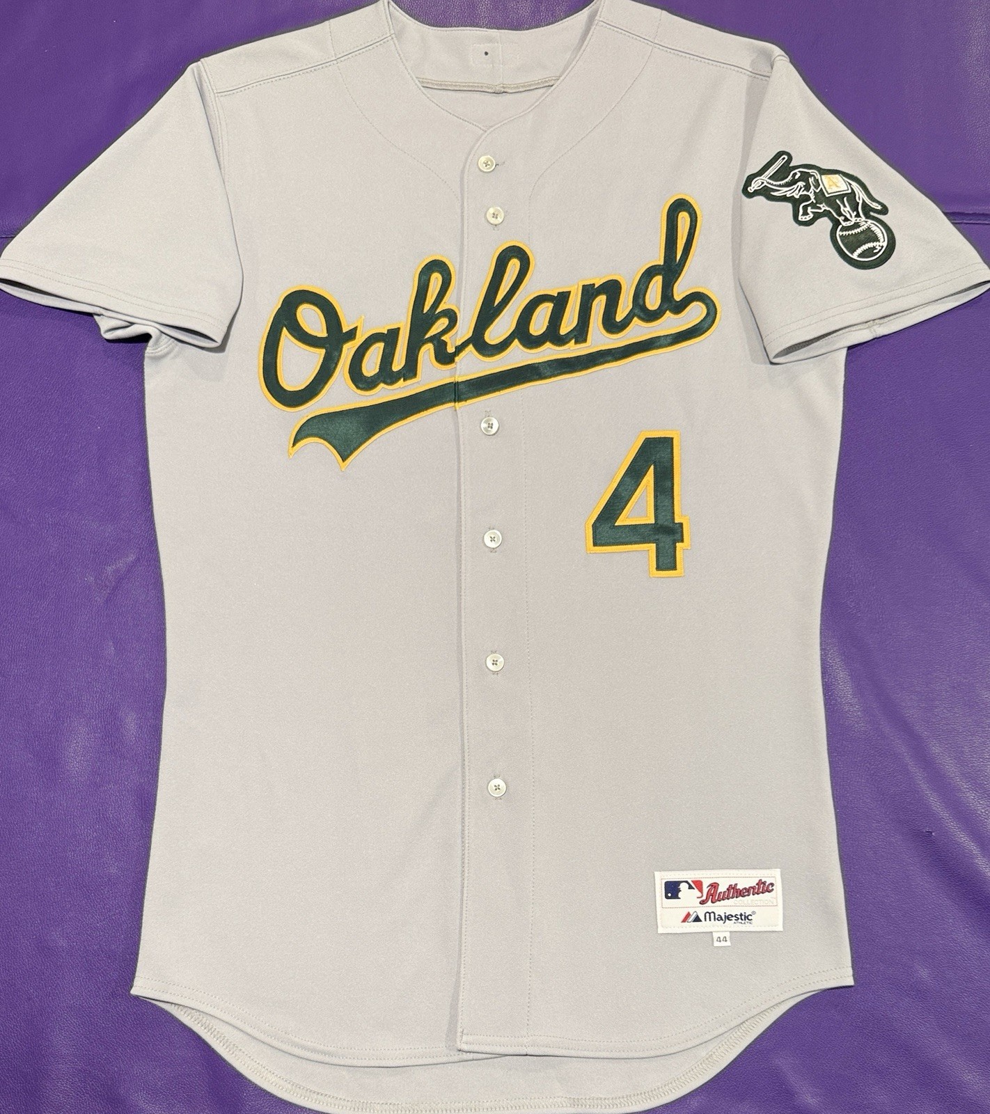 Team Issue Miguel Tejada #4 Oakland Athletics A’s Authentic Majestic Jersey 44+1 Team Issue Miguel Tejada #4 Oakland Athletics A’s Authentic Majestic Jersey 44+1