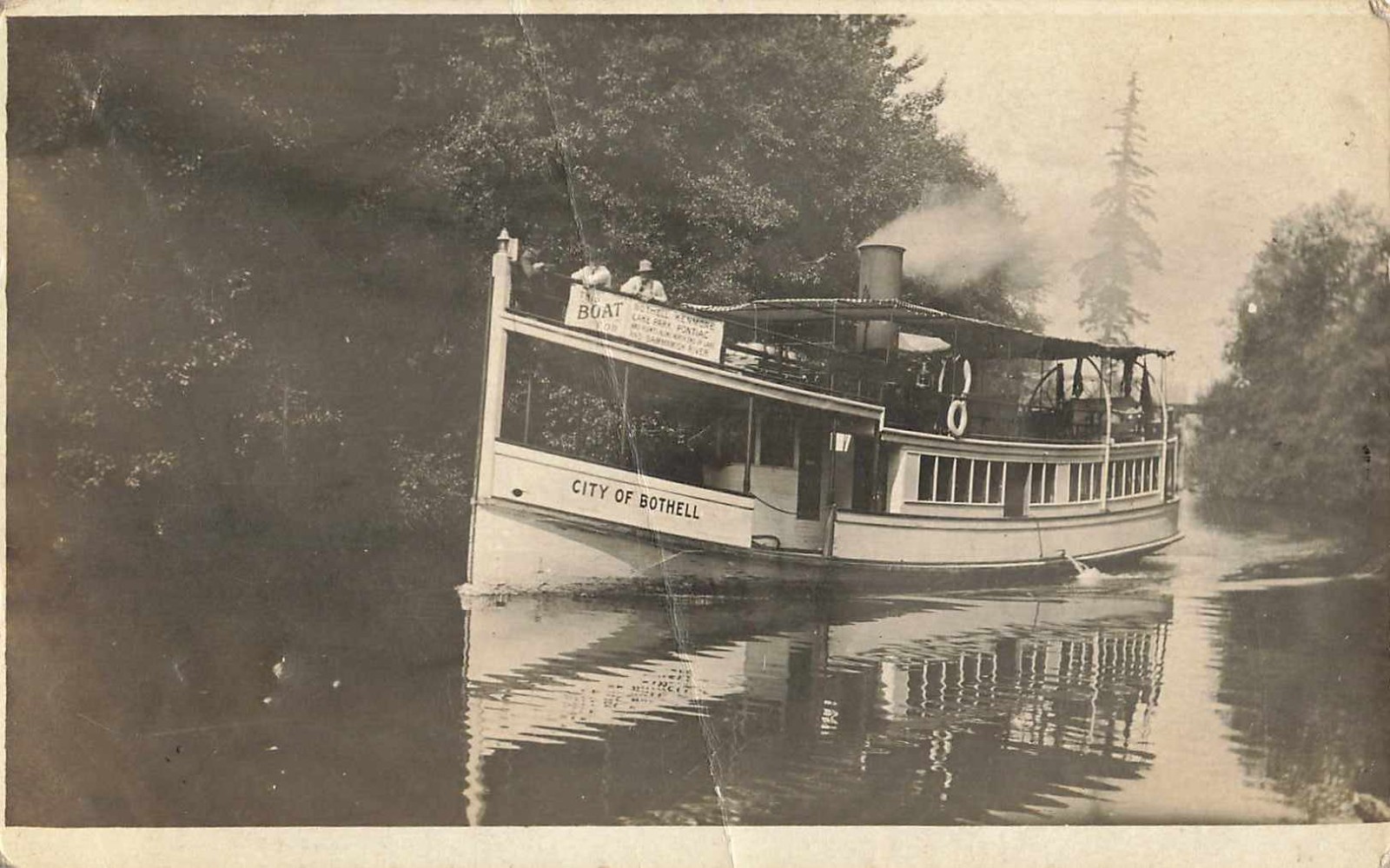 c1900 City of Bothell Steamer RPPC Lake Washington Early Ferry Boat Photo