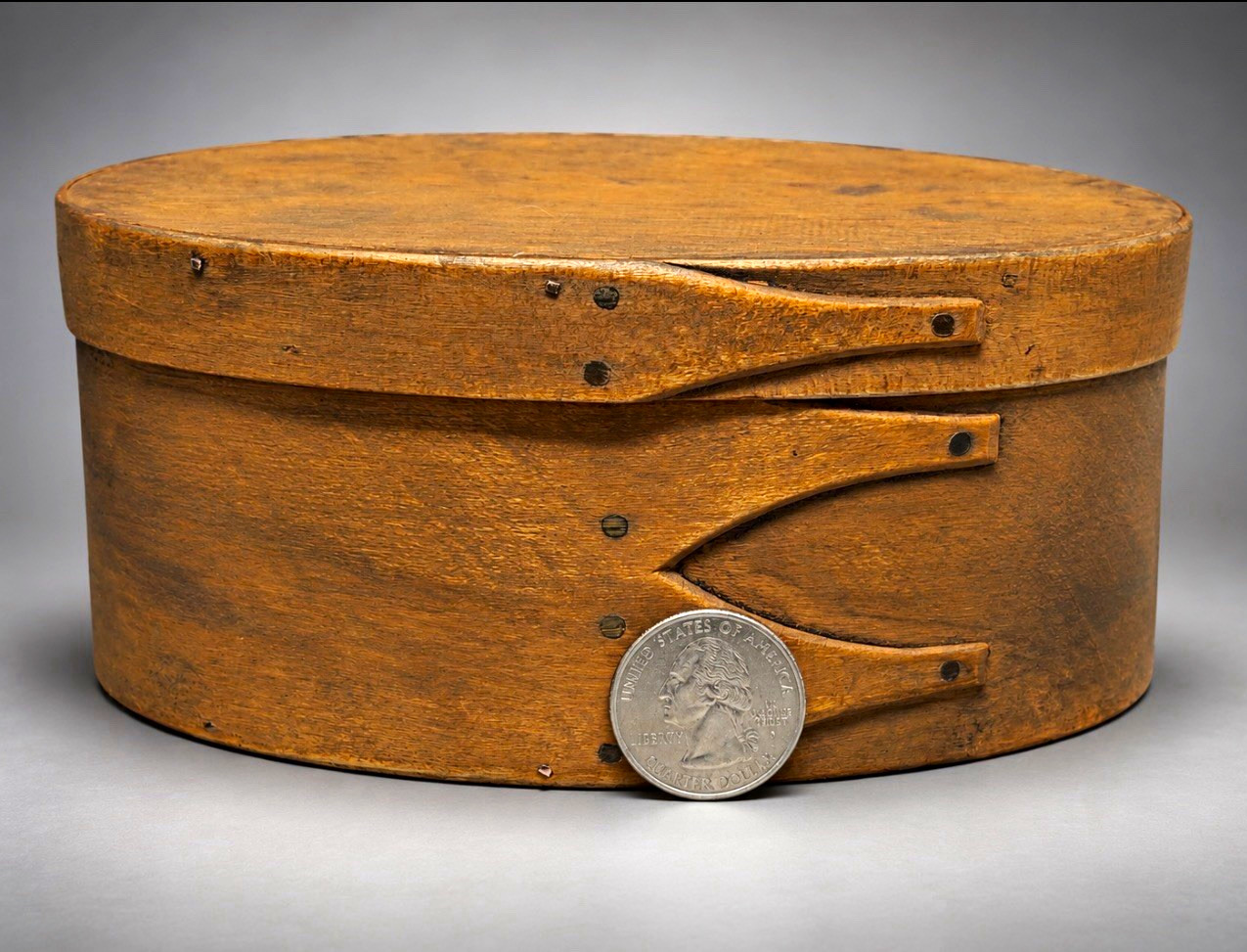 Early Antique 19th C Shaker Oval Pantry Box Mustard Paint Early Antique 19th C Shaker Oval Pantry Box Mustard Paint